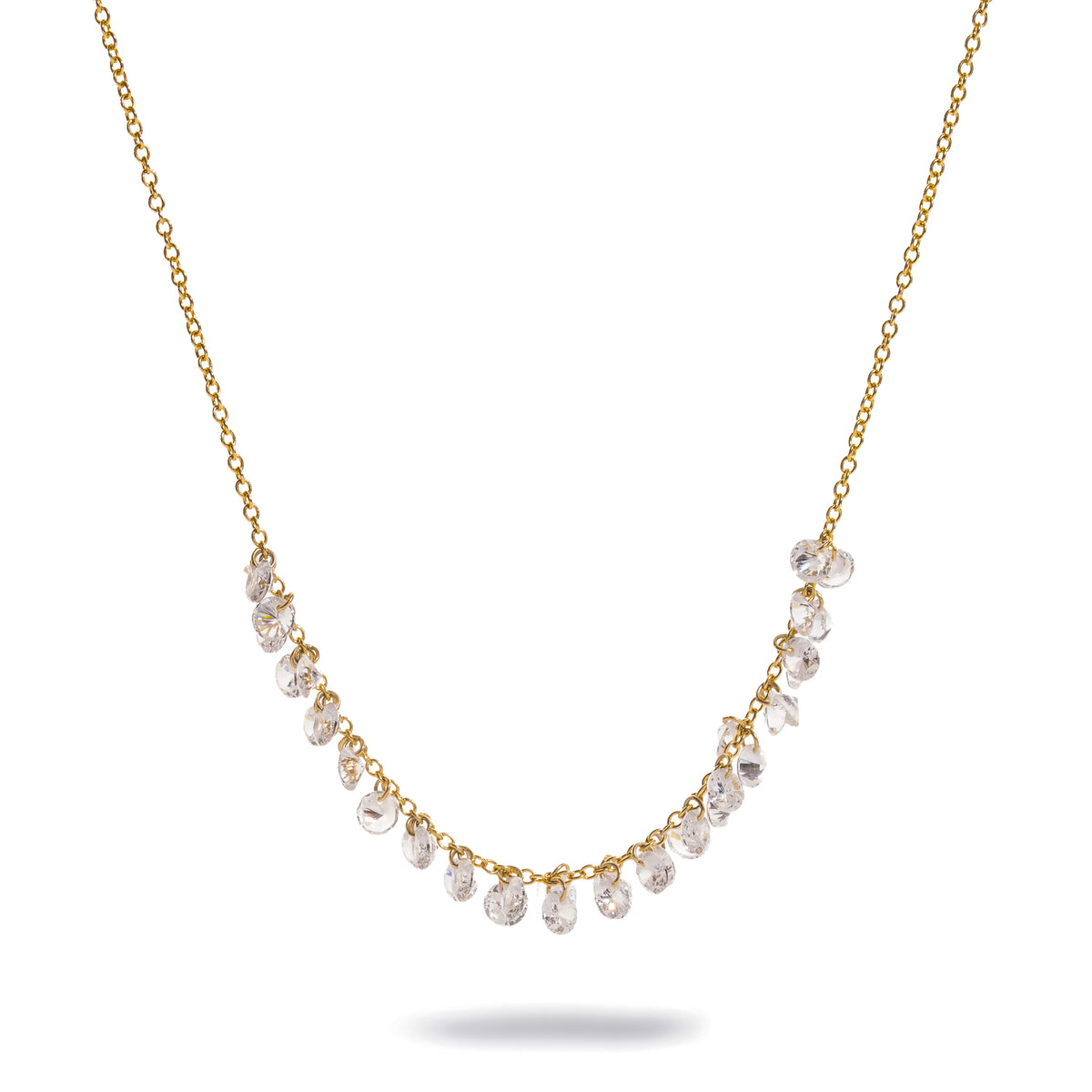 Starlight Glow zircon choker on white, showing the full gold cable chain