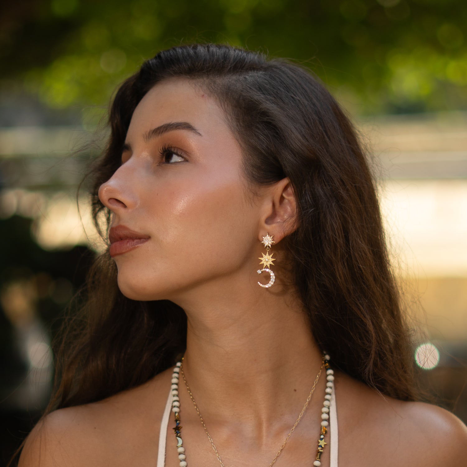 Starlit Moonlight Gold Dangle Earrings