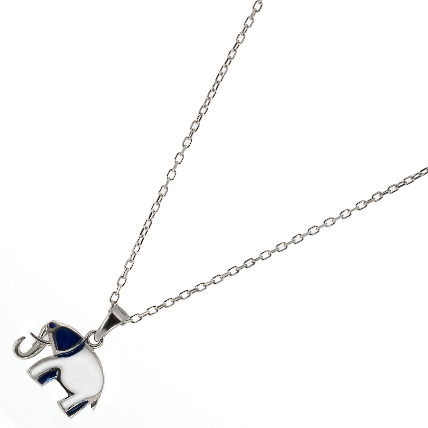 Sterling Silver Blue Elephant Necklace, a stunning handmade jewelry piece symbolizing wisdom, strength, and good luck.