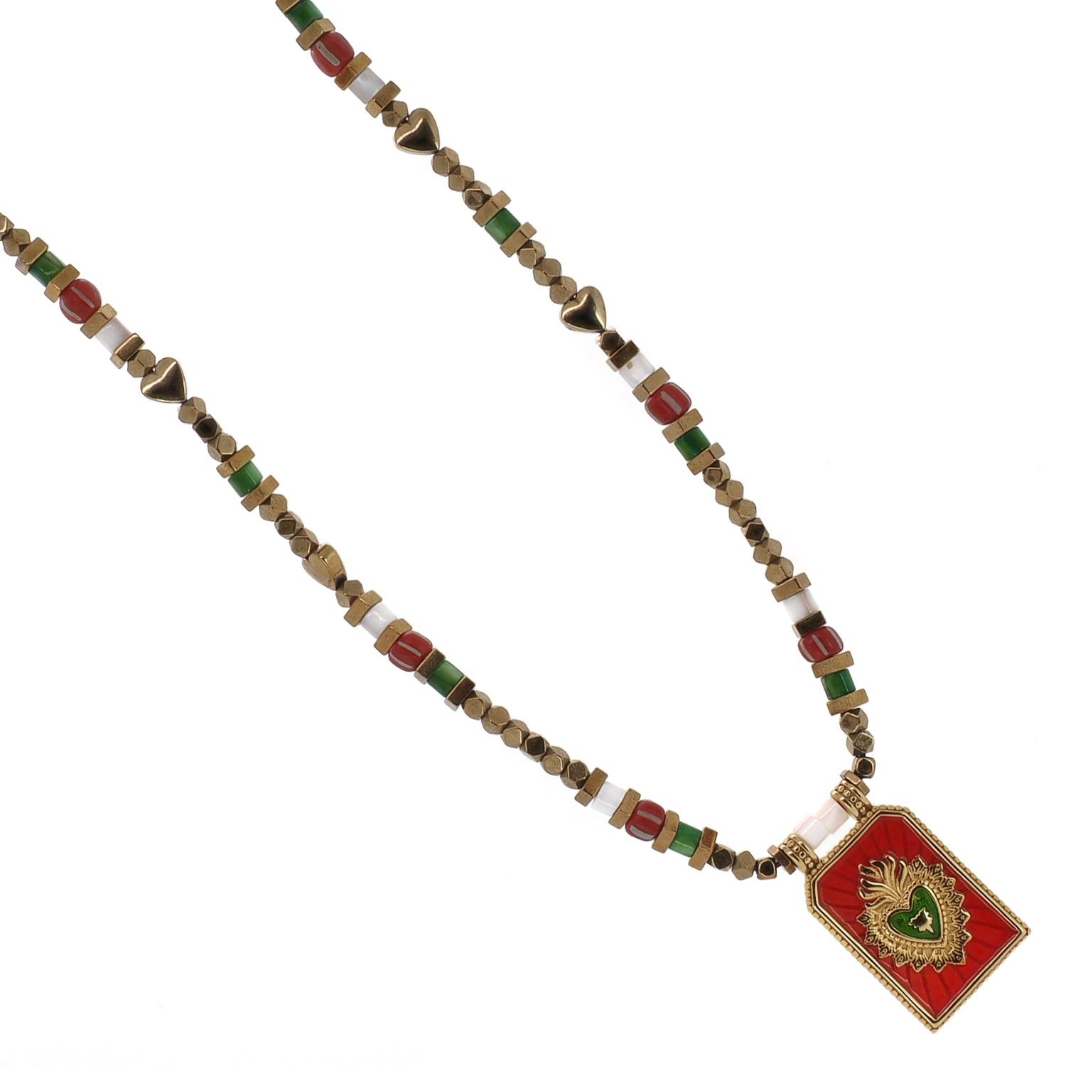 Summer Love Sacred Heart Beaded Gold Necklace
