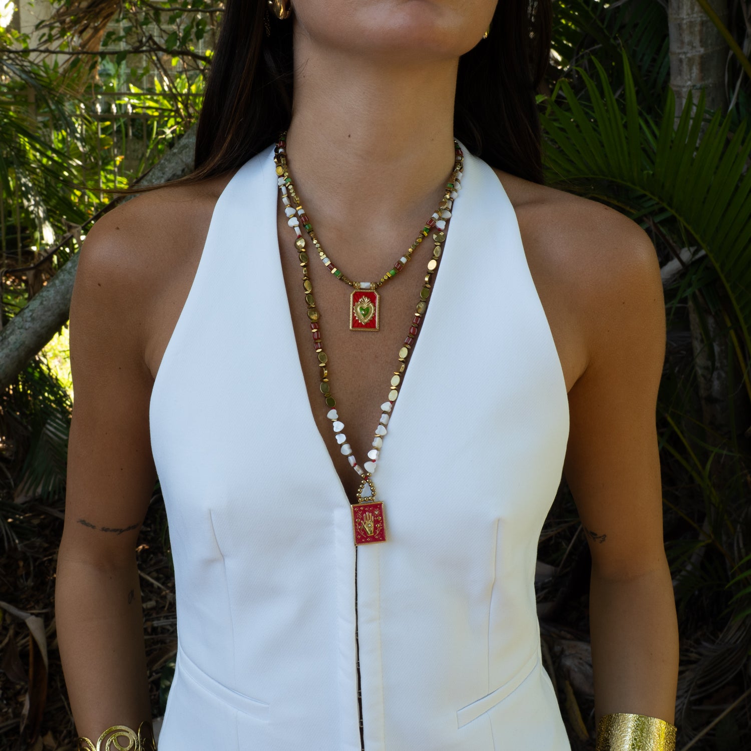 Summer Love Sacred Heart Beaded Gold Necklace