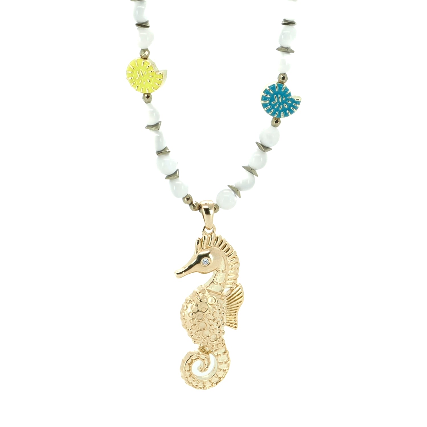 Statement summer necklace with ethnic mask bead and joyful ocean symbolism

