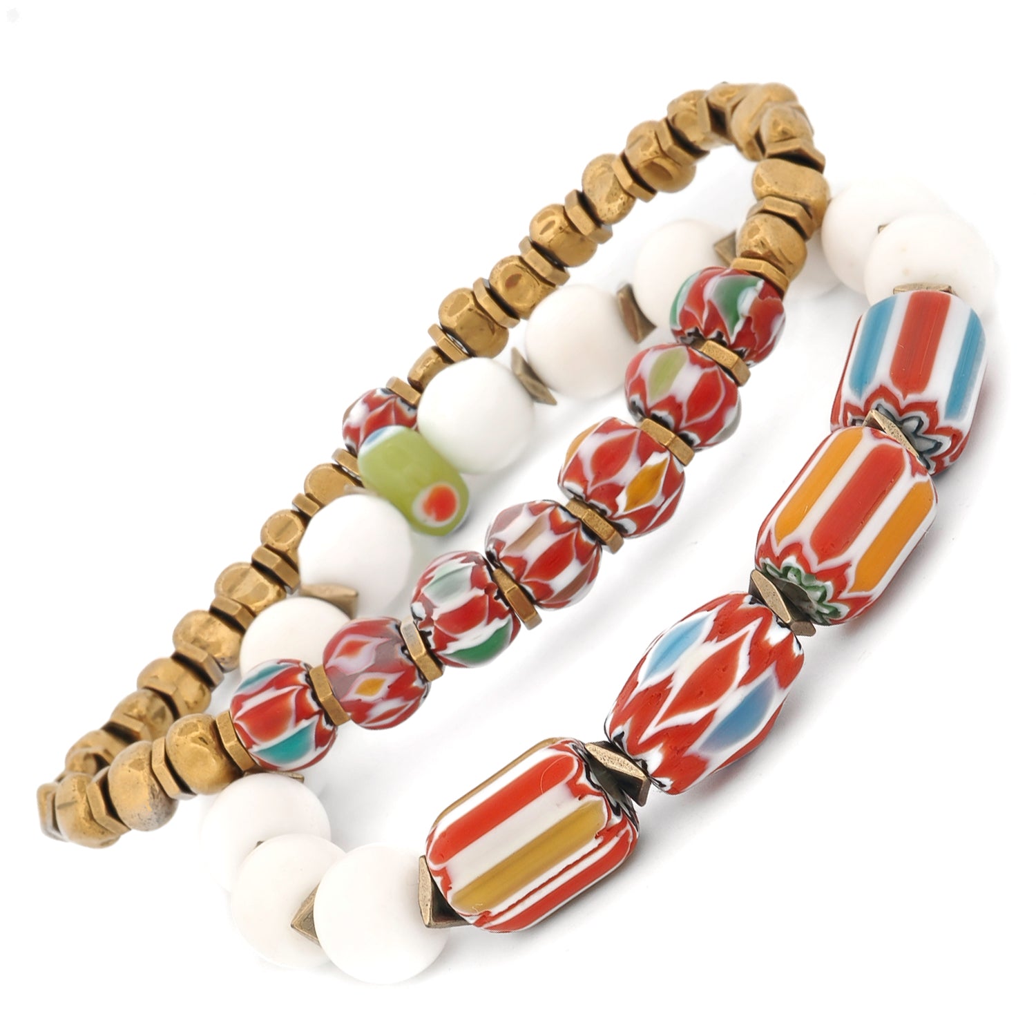 Bohemian summer white jade African bead bracelet set handmade USA