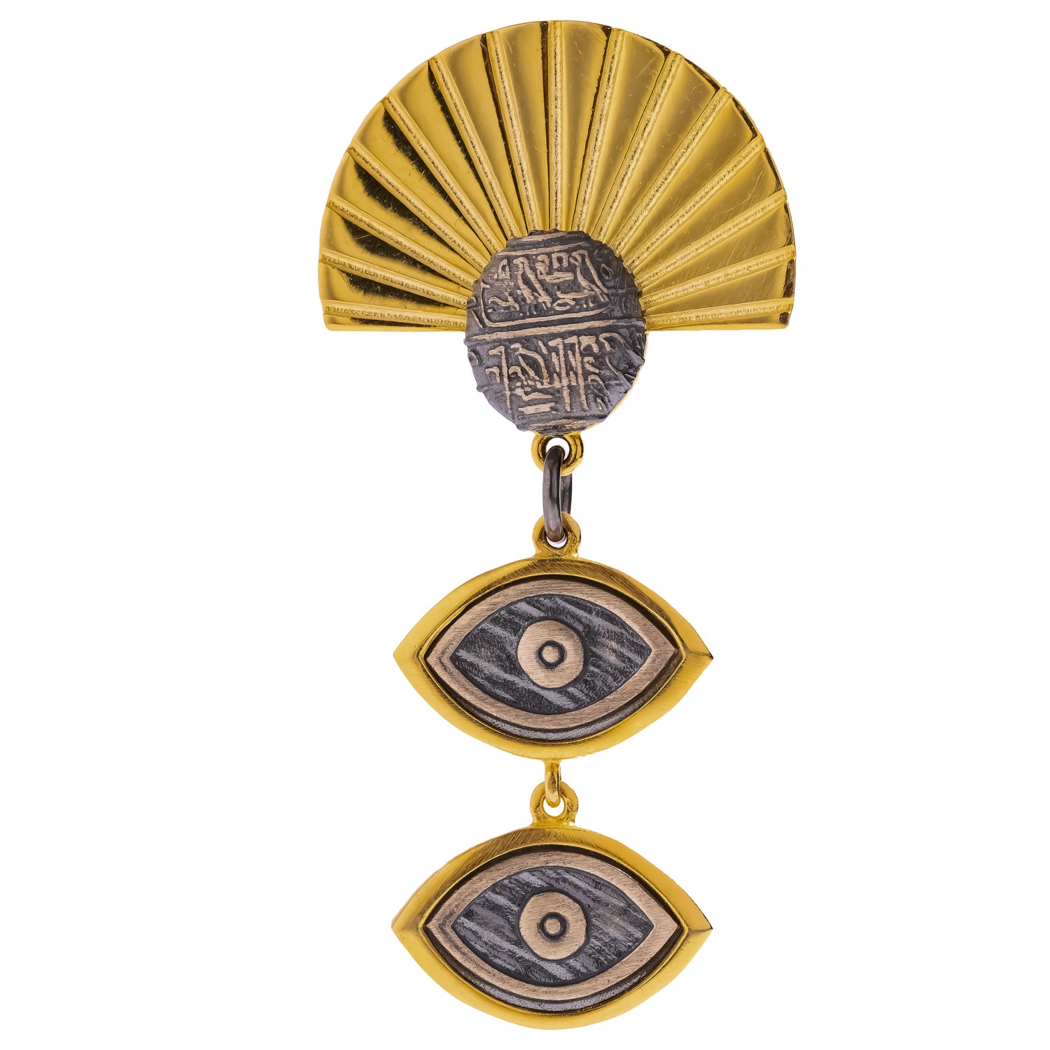 Sunray Ancient Eye Two-Tone Statement Earrings