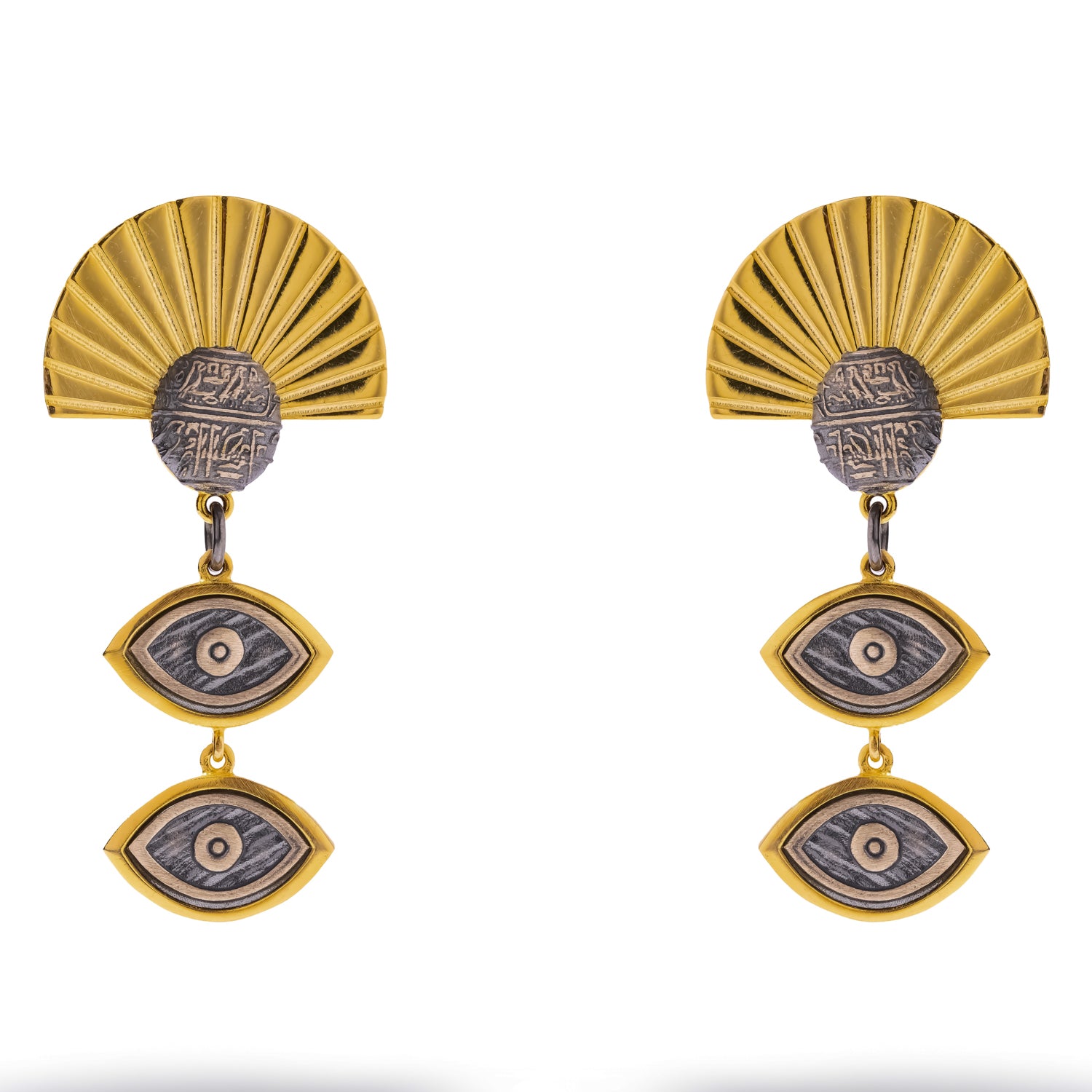 Sunray Ancient Eye Two-Tone Statement Earrings