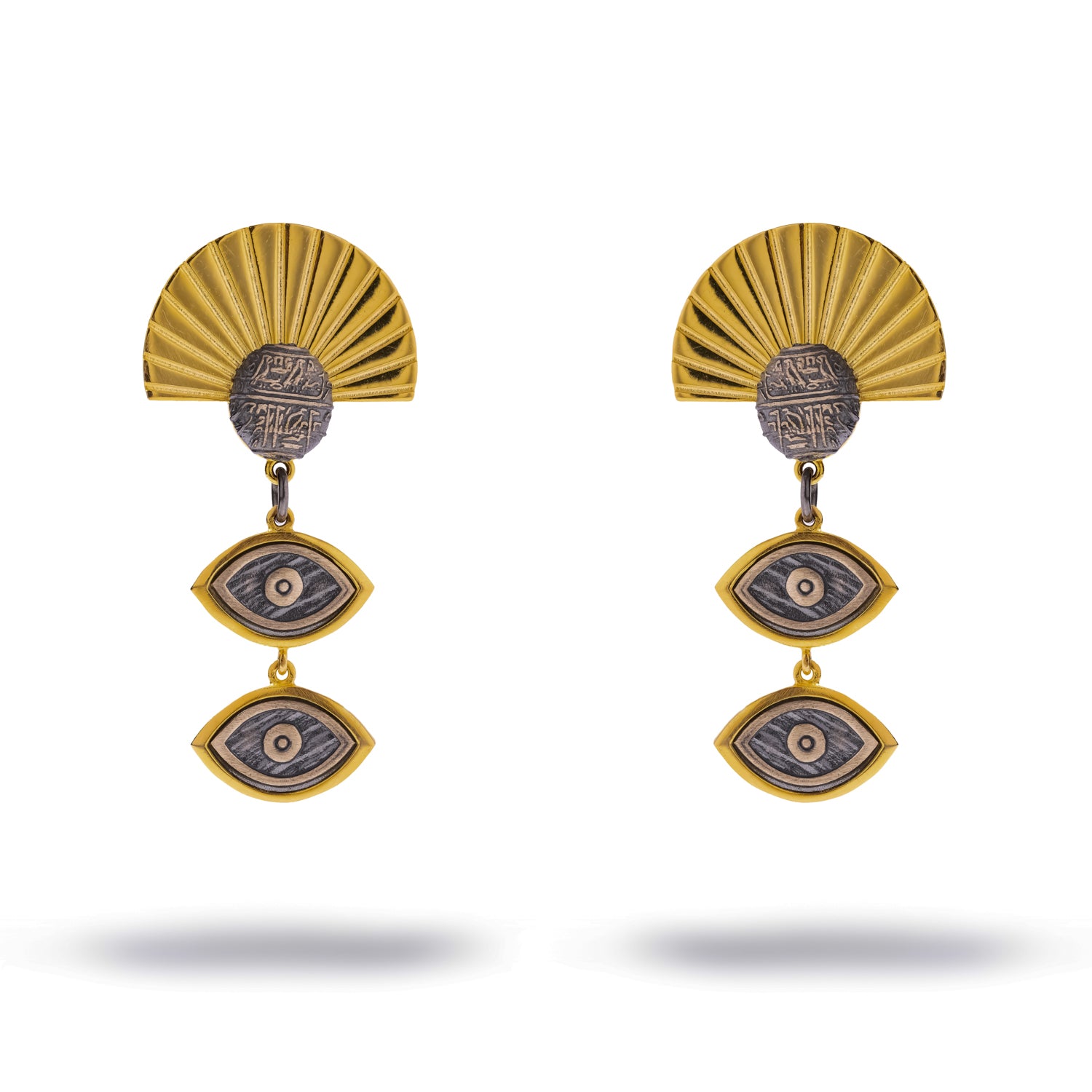 Sunray Ancient Eye Two-Tone Statement Earrings