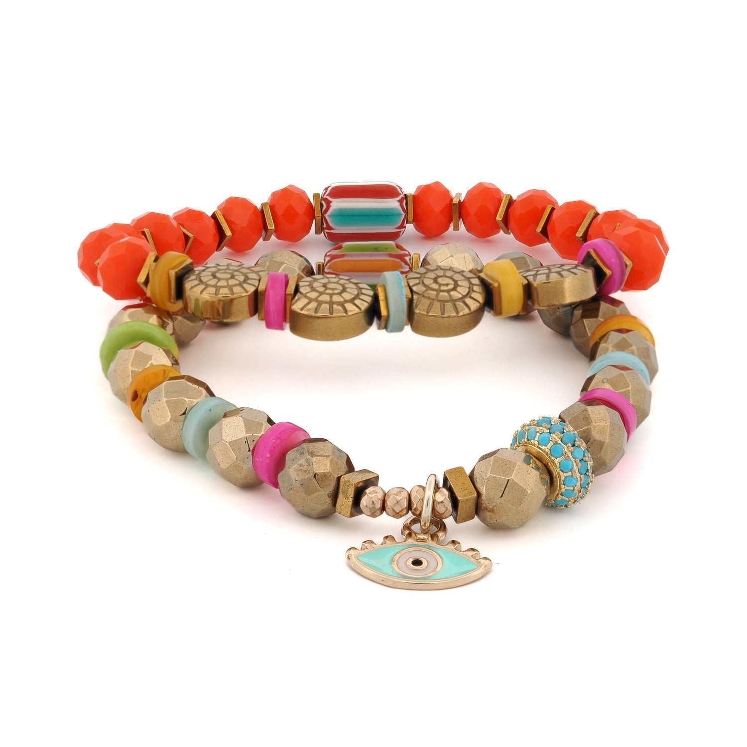 Sunset Breeze Evil Eye Beaded Bracelet Set