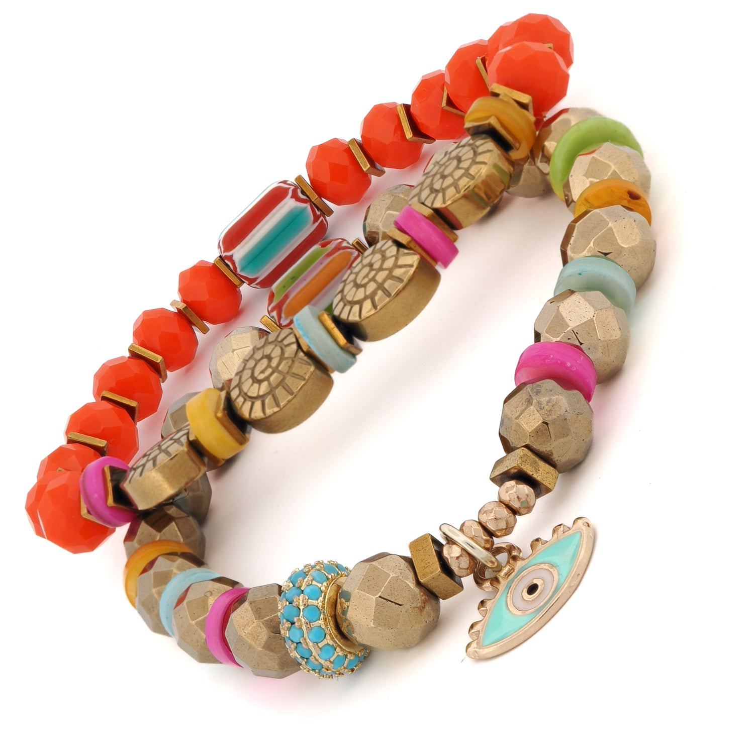 Sunset Breeze Evil Eye Beaded Bracelet Set