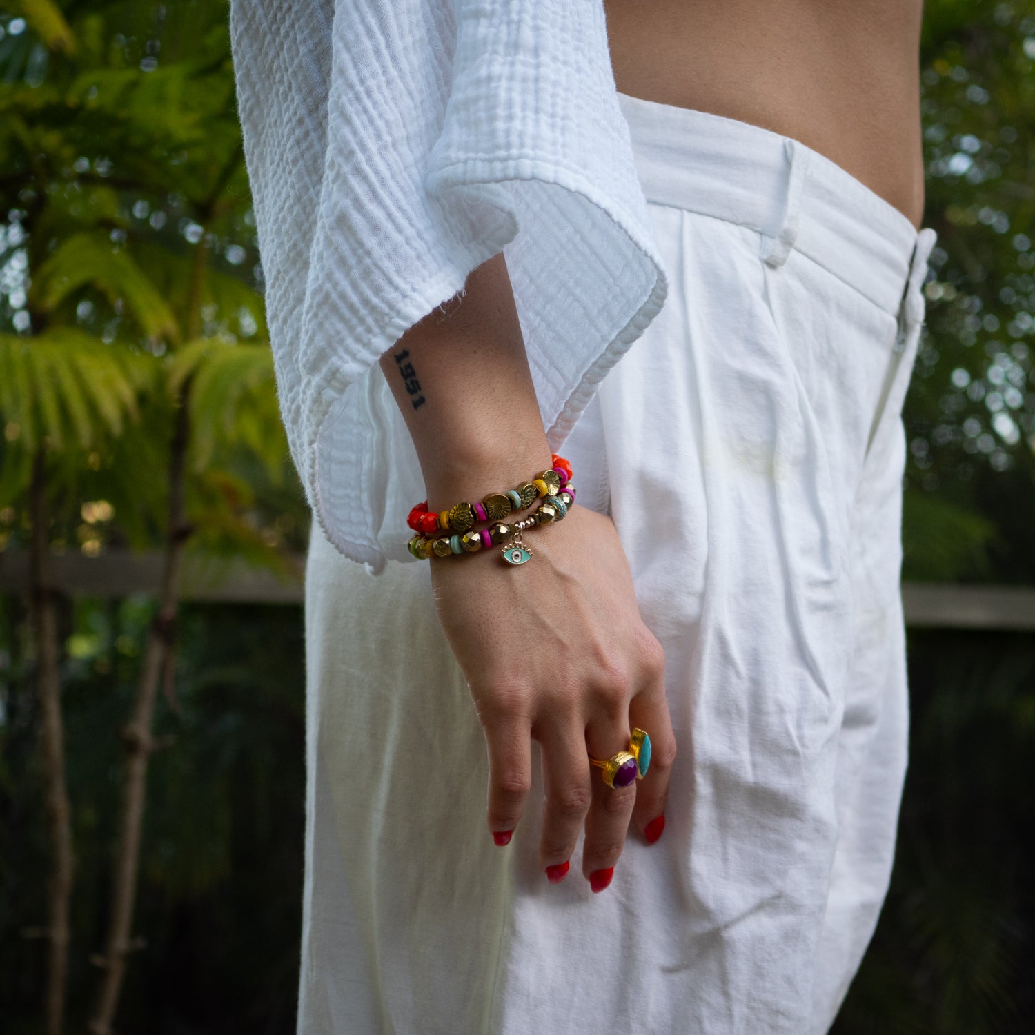 Sunset Breeze Evil Eye Beaded Bracelet Set