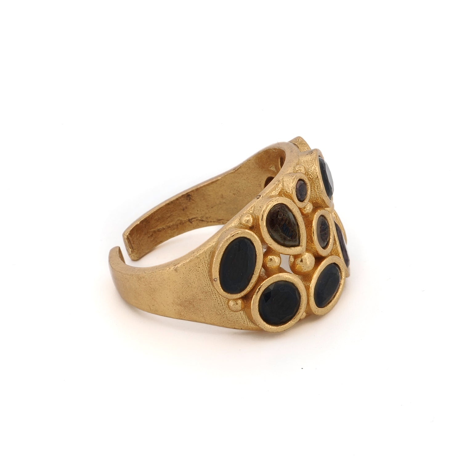 Teardrop Onyx Stone &amp; Gold Adjustable Statement Ring