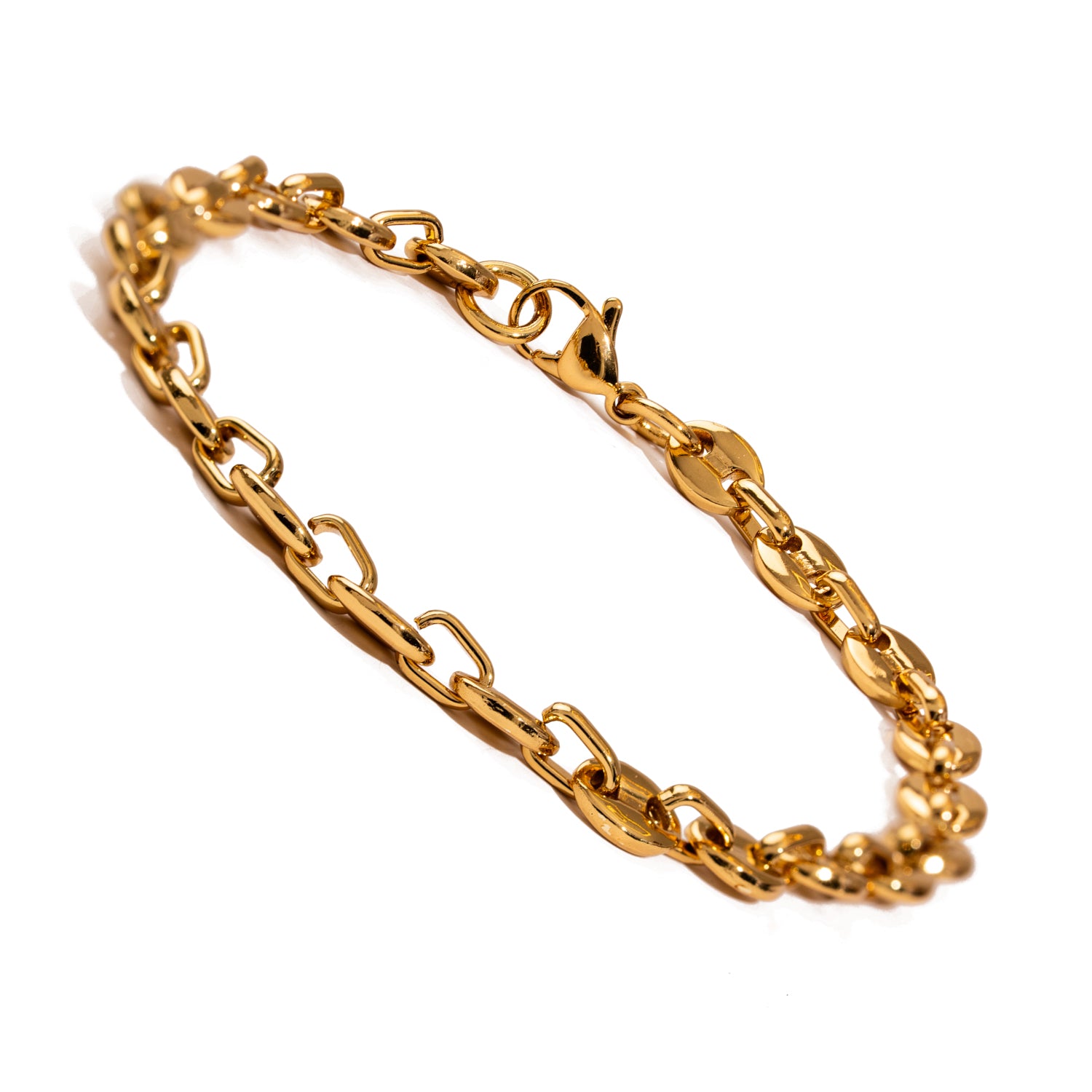 Gold-plated stainless steel men’s chain bracelet, durable, water-resistant, tarnish-free, classic modern style, 8.5 inch length.​