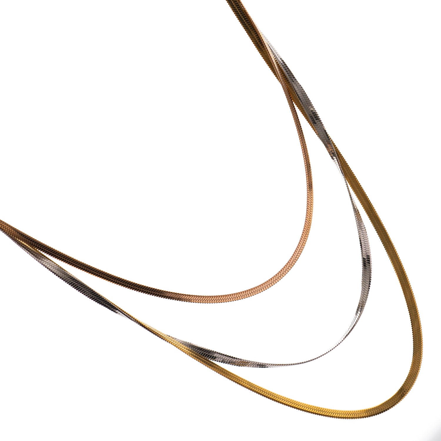 Gold, silver, and rose gold layered chain necklace for modern elegance