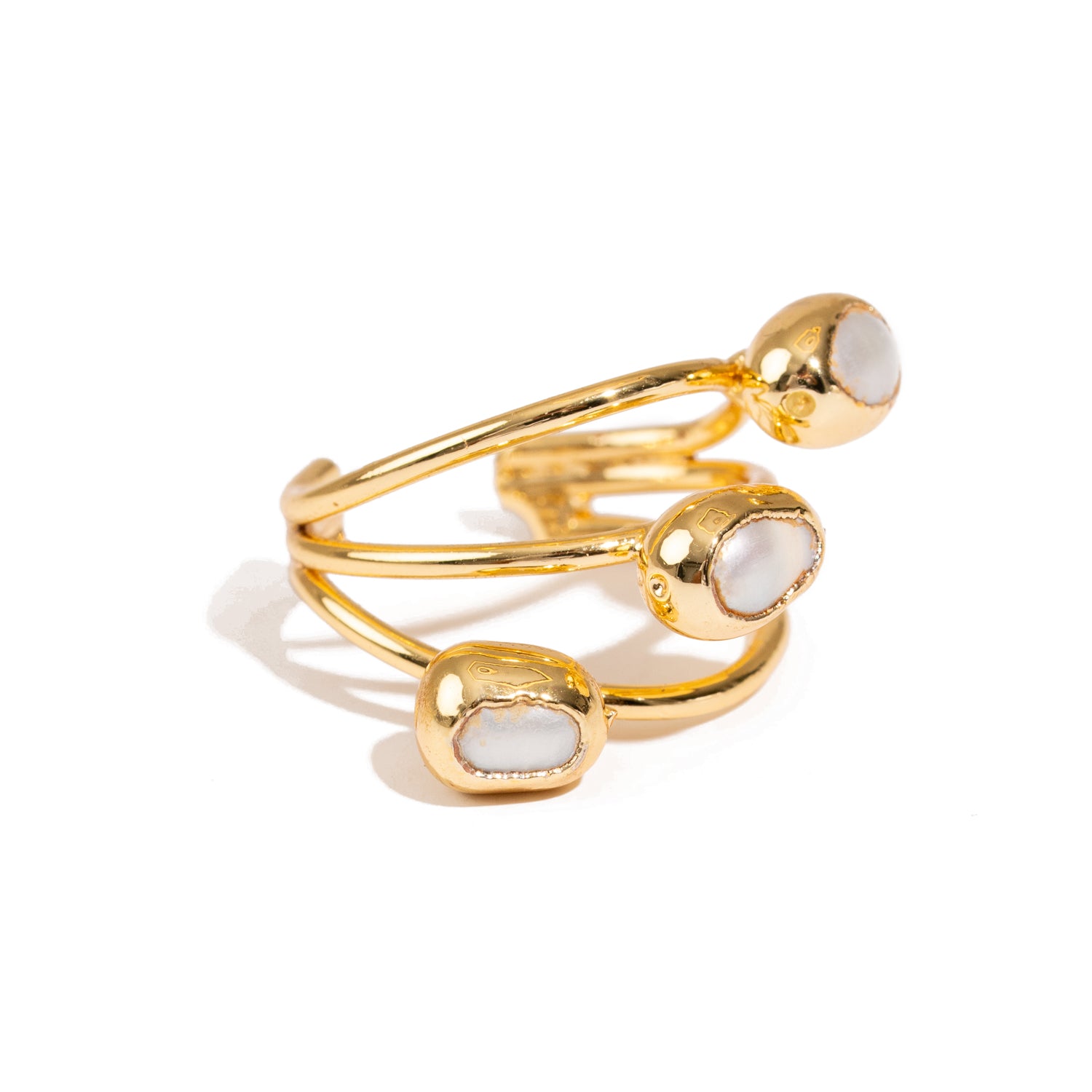 Trio Pearl Harmony Gold Adjustable Ring