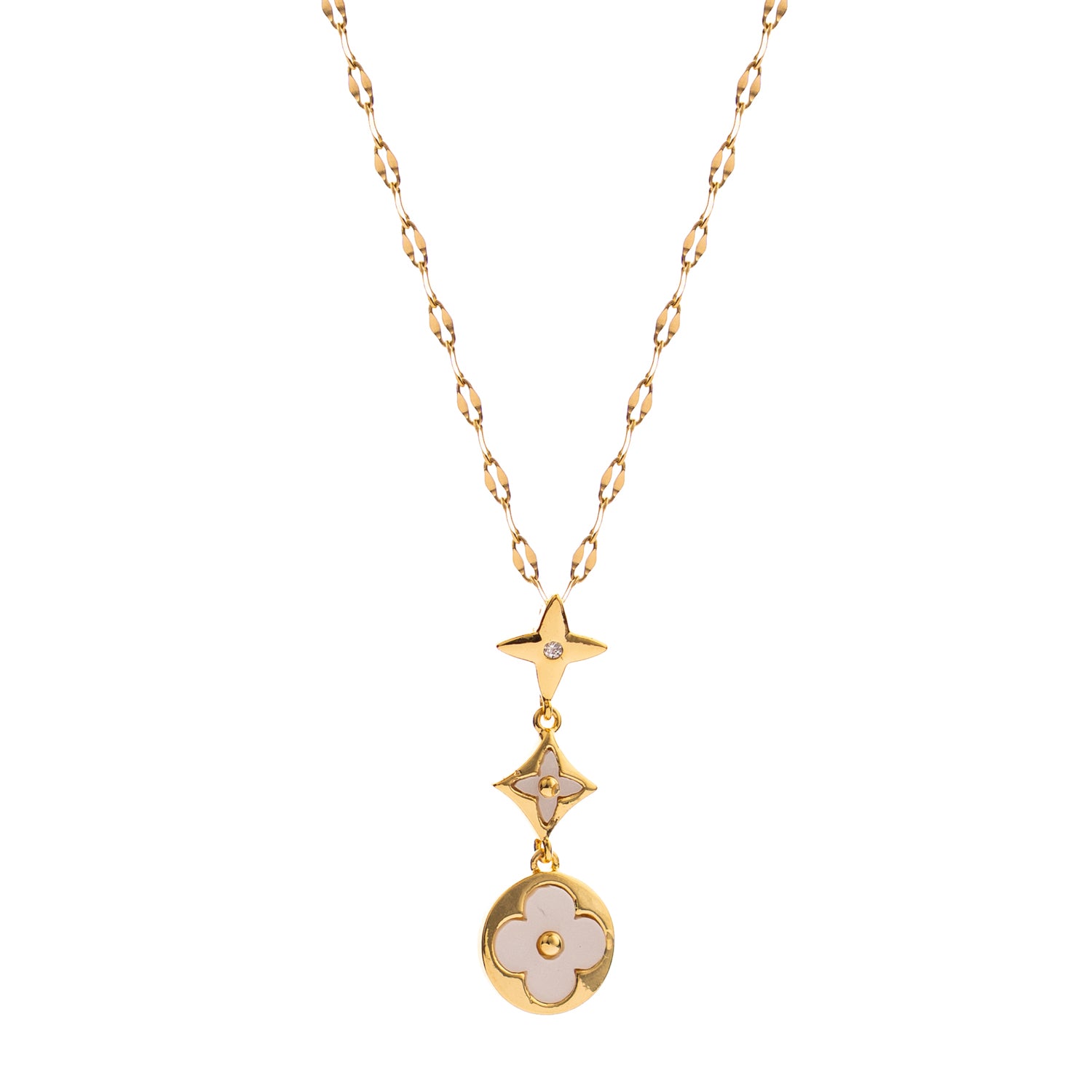 Stellar Blossom gold necklace featuring trio of charms