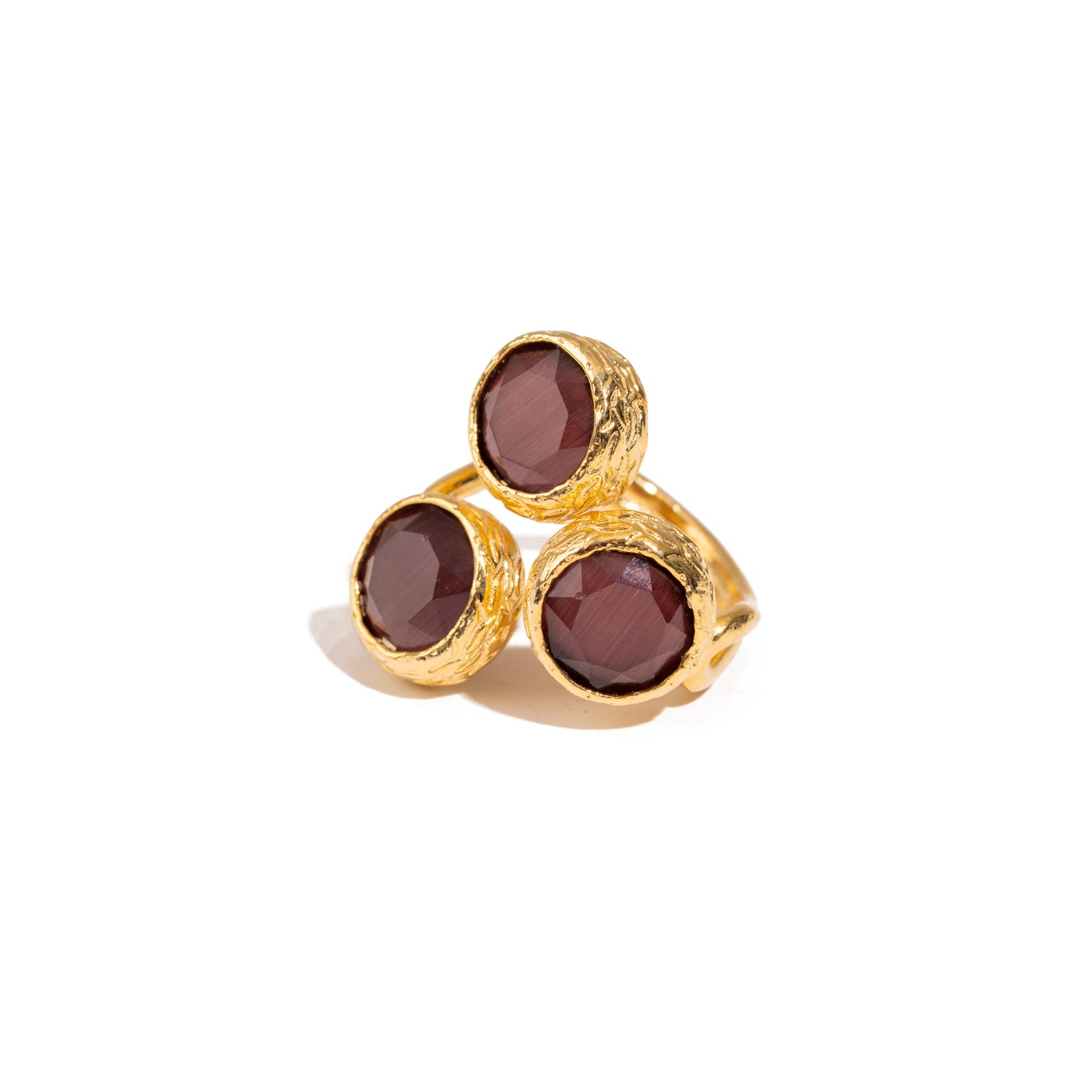 Triple Garnet Glow Gold Adjustable Ring