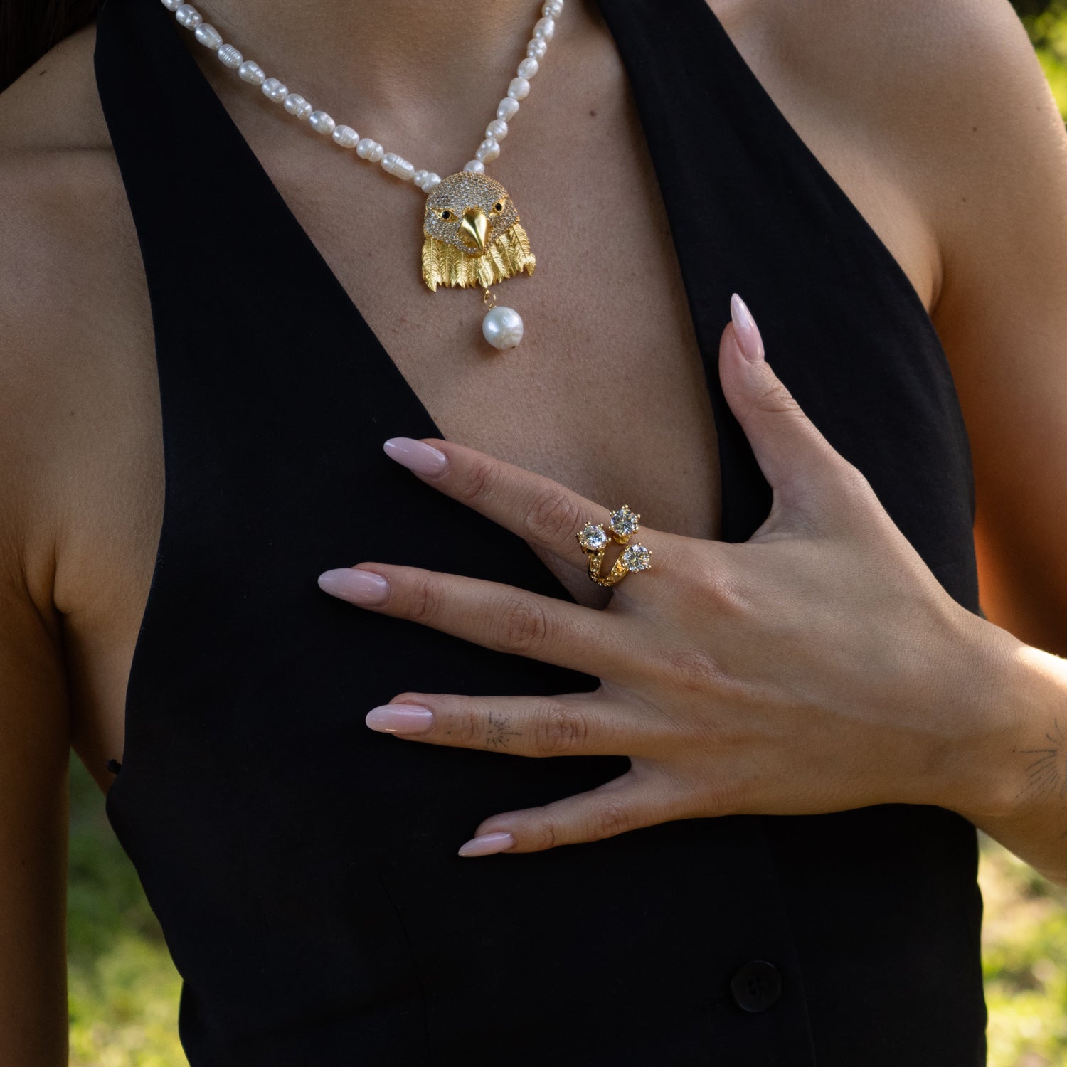 Triple Shine Goddess Diamond Gold Ring