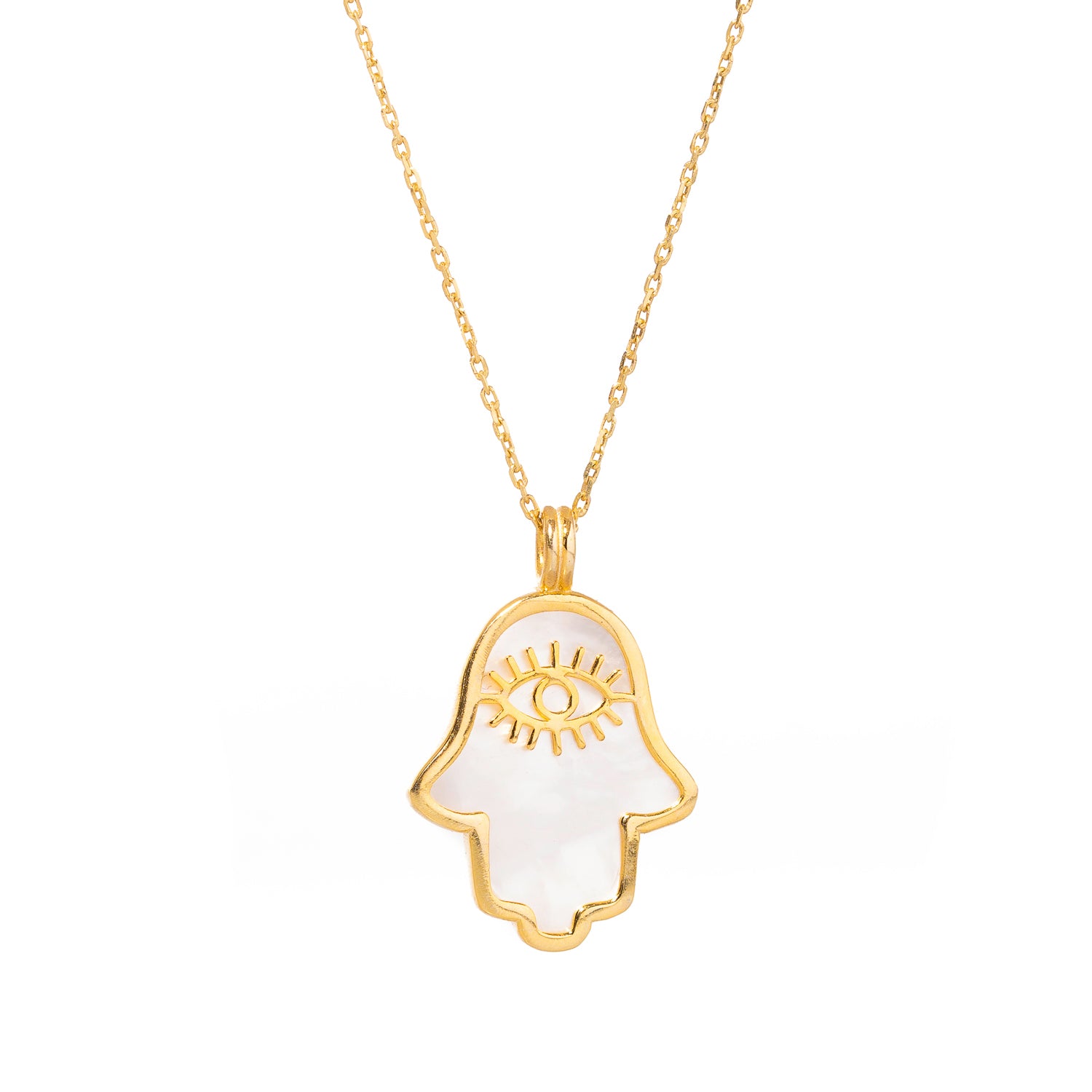 Pearl Divine Hamsa &amp; Evil Eye Pendant Gold Vermeil Chain Necklace