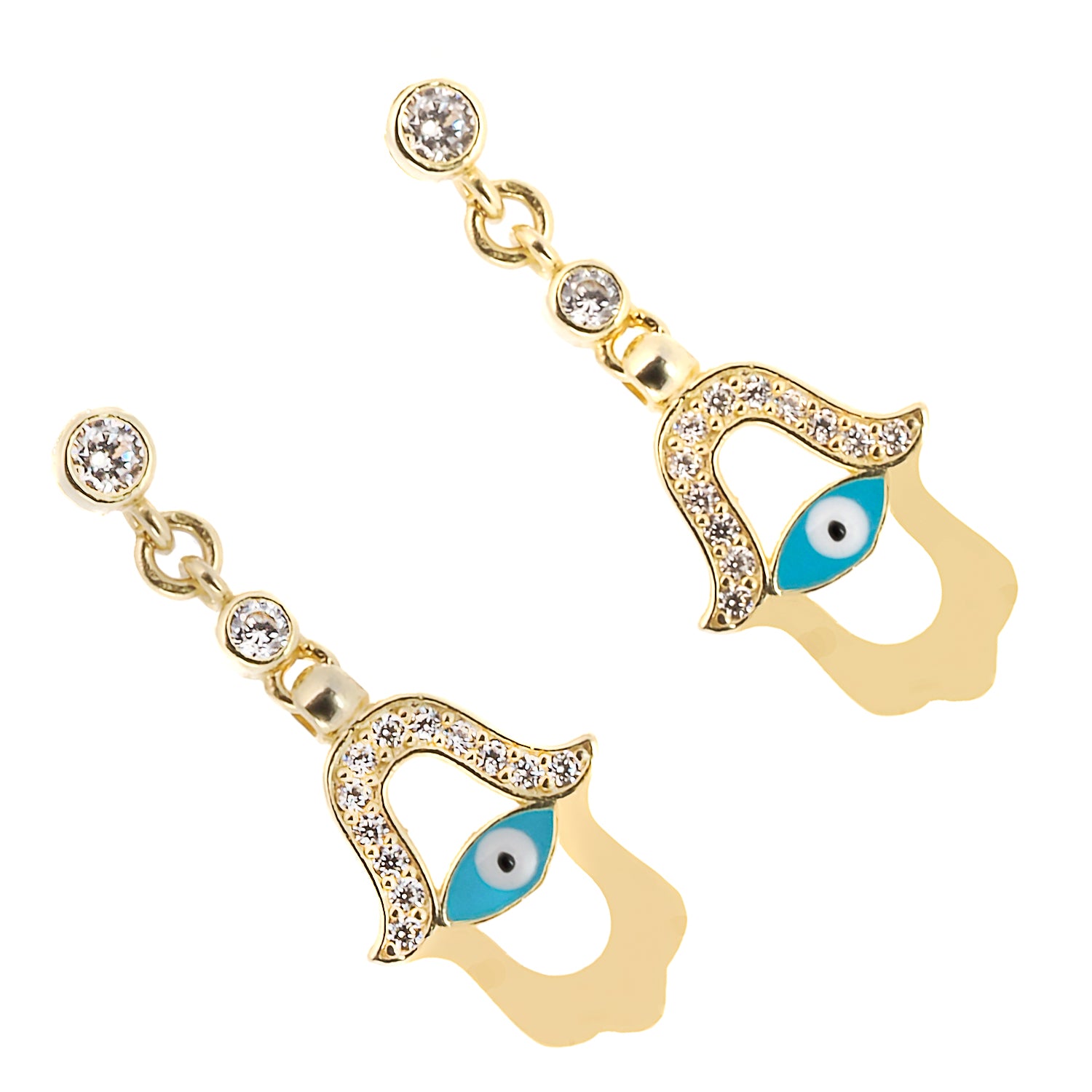 Exquisite Turquoise Evil Eye Gold Hamsa Earrings, crafted with attention to detail and symbolic meaning