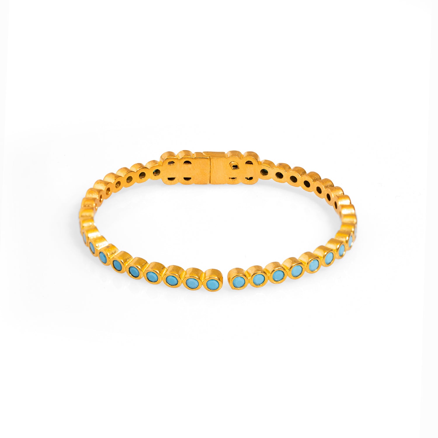 Adjustable 24K Gold Bangle Bracelet with Turquoise Stones for Positive Energy and Timeless Style
