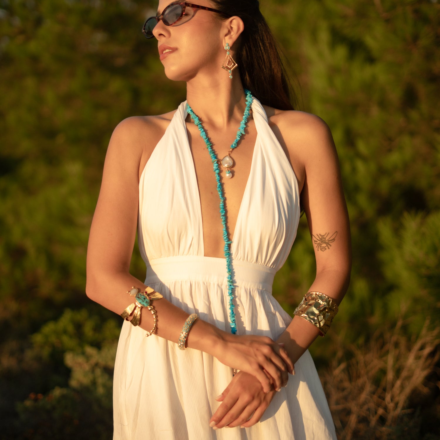 Turquoise Lariat Necklace with Baroque Pearls