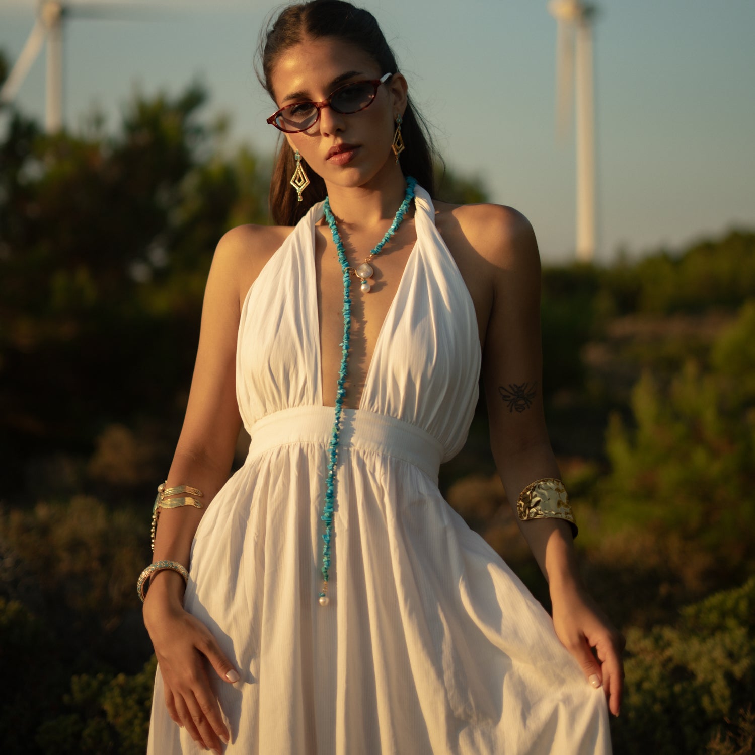 Turquoise Lariat Necklace with Baroque Pearls