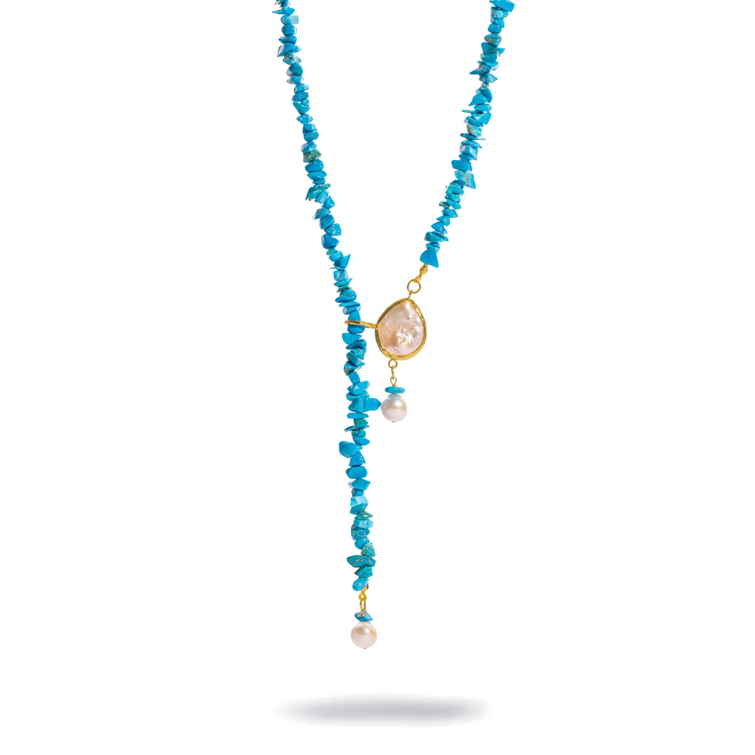 Turquoise Lariat Necklace with Baroque Pearls