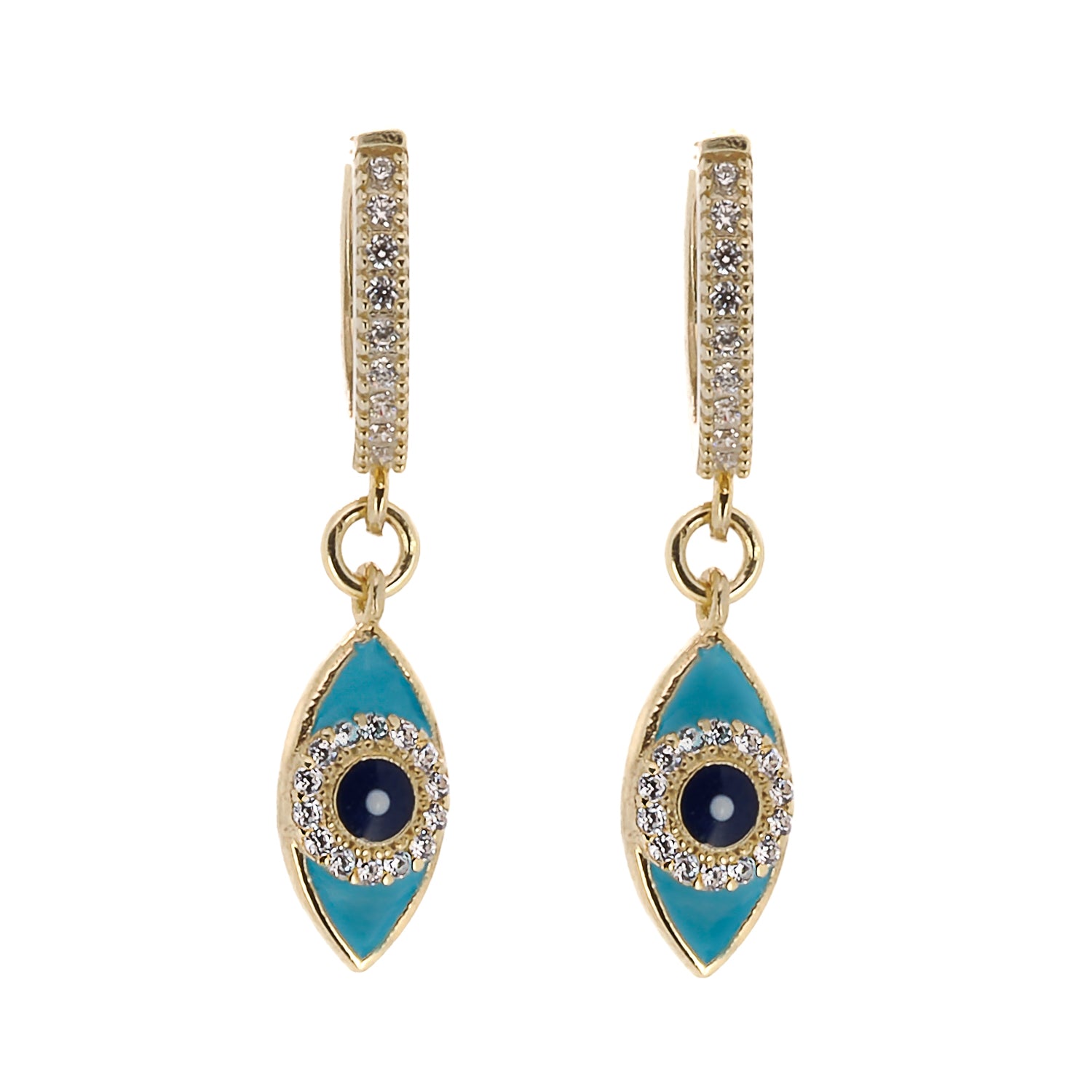 Turquoise Sparkly Gold Evil Eye Earrings with gold-plated sterling silver and zircon stones