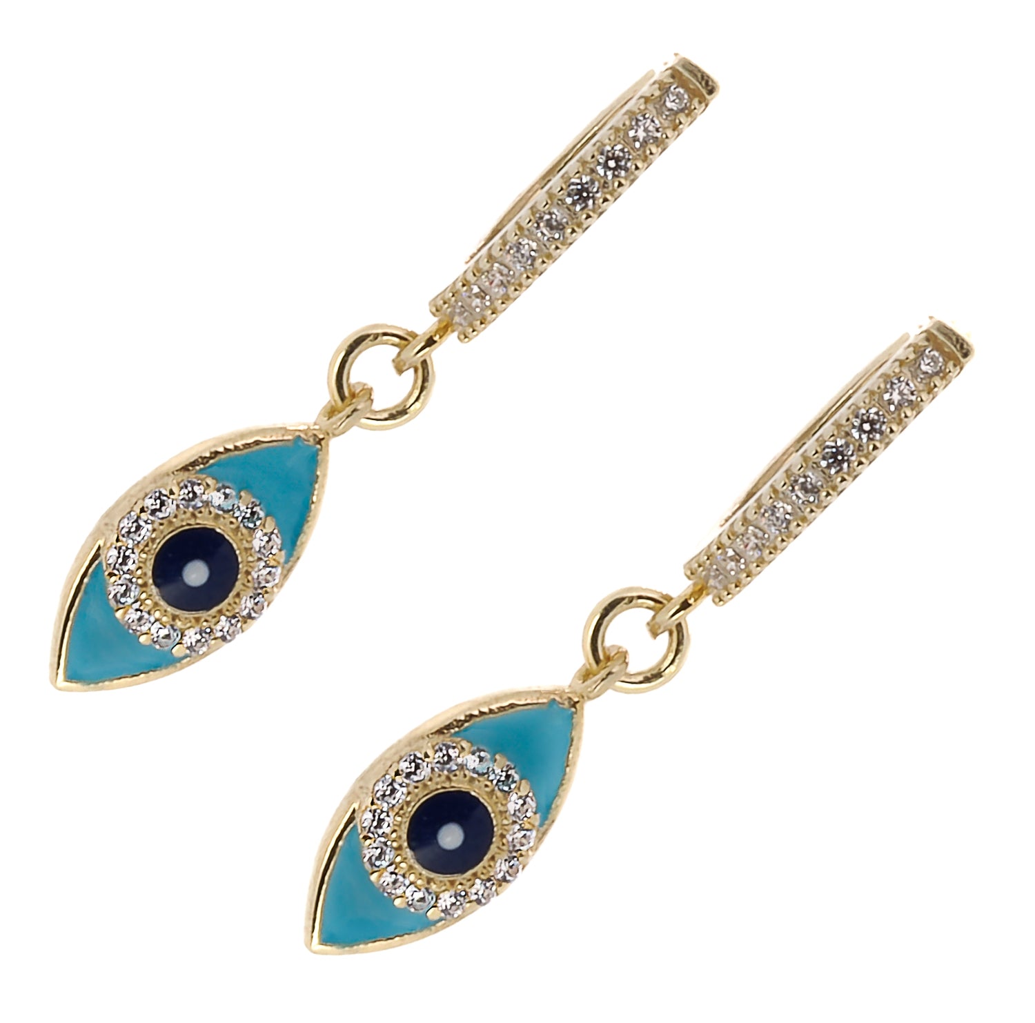Handmade gold-plated earrings featuring a captivating turquoise evil eye design