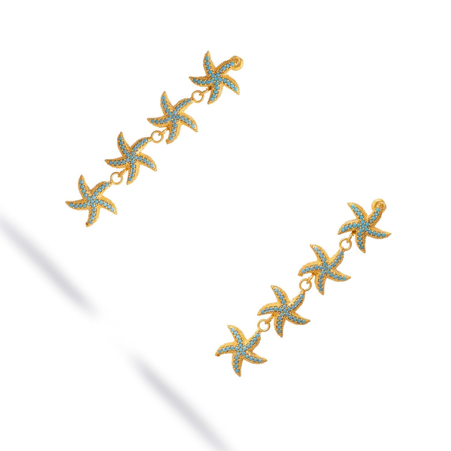 Turquoise Starfish Cascade Gold Dangle Earrings