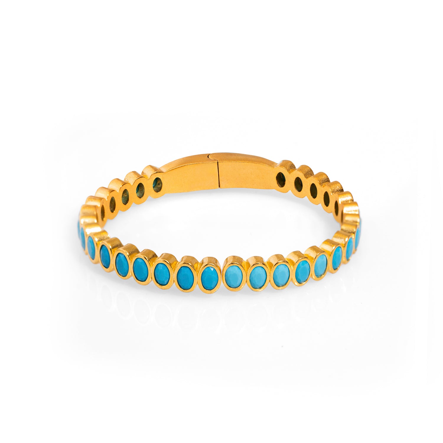 Turquoise Teardrop Gemstone &amp; Gold Bangle Bracelet