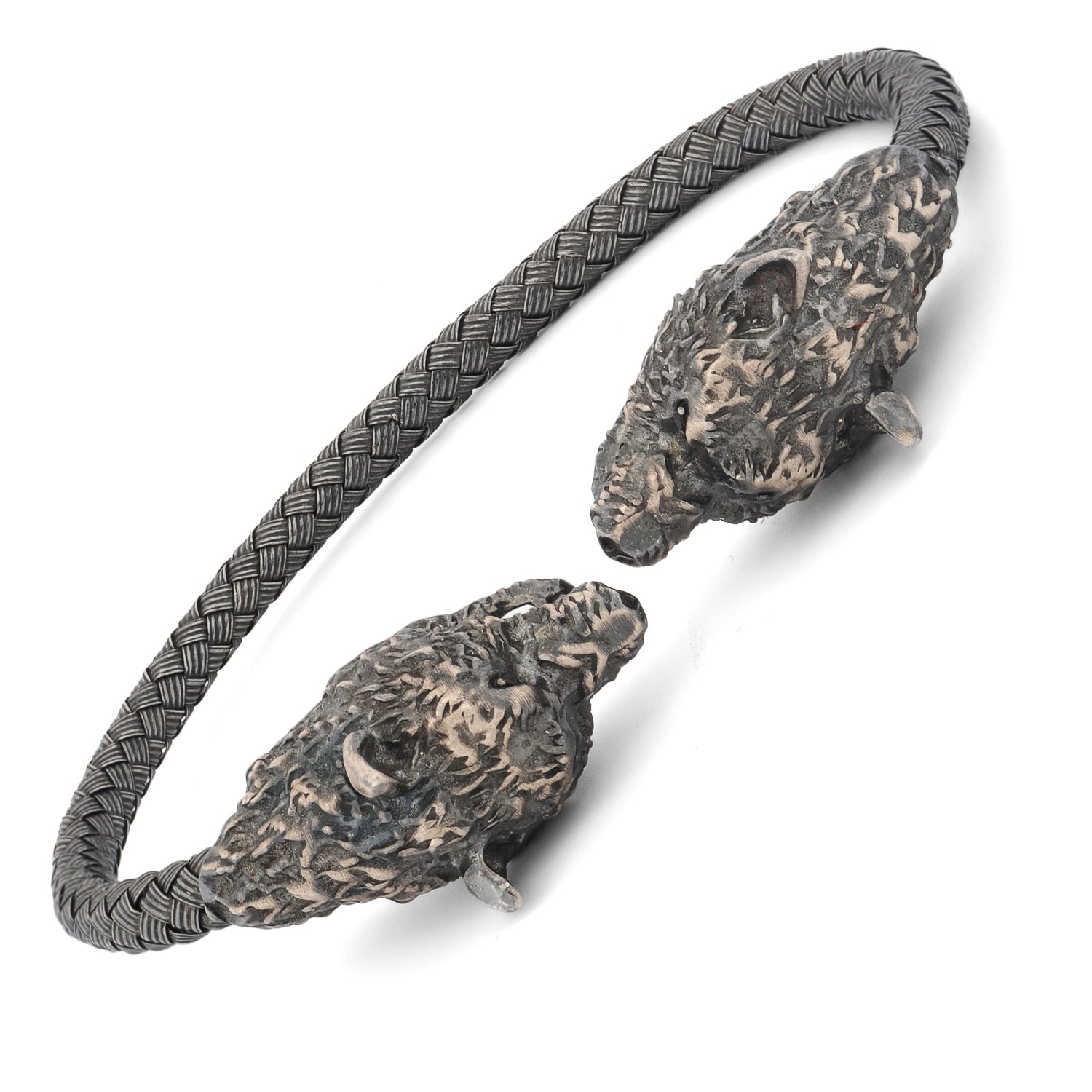 Bracelet with wolf heads on a white background
