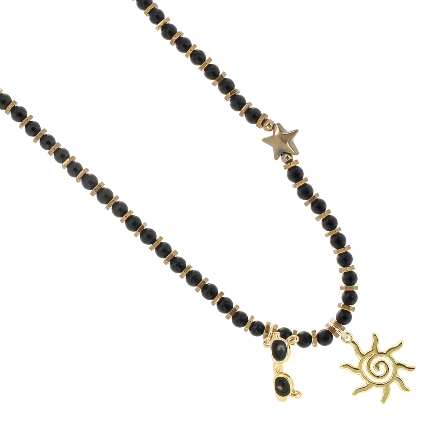 Vacation Mode Onyx Beaded Sun Necklace