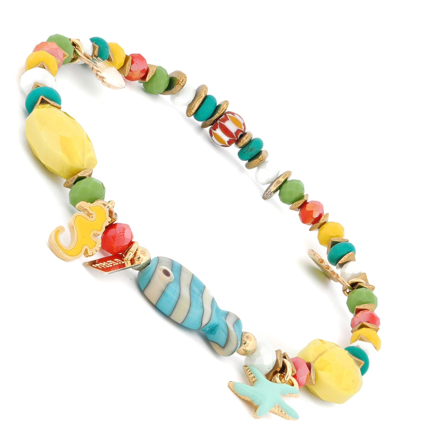 Vacation Vibes Colorful Anklet with all lucky charms visible — handmade summer beach jewelry
