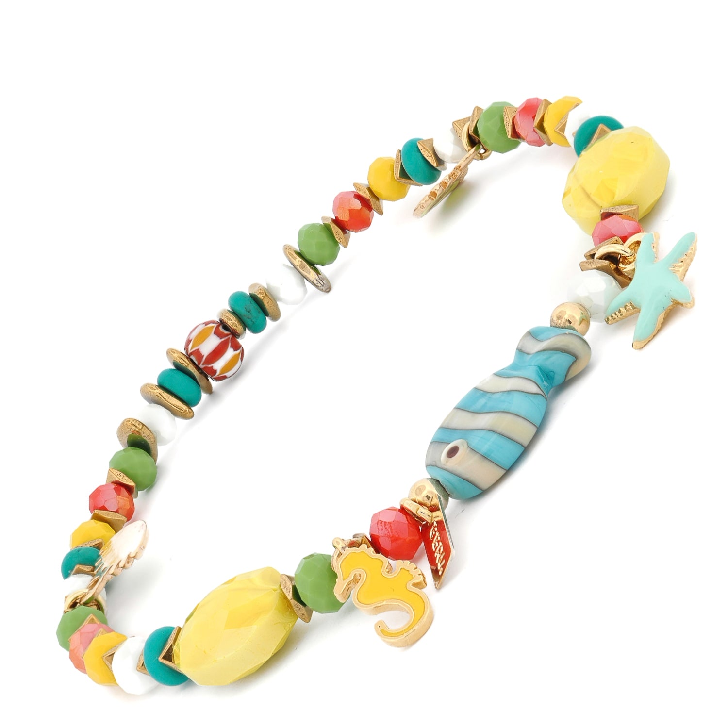 Lucky Charms Colorful Anklet displaying all charms and beads — 9 inch foot jewelry on stretchy cord