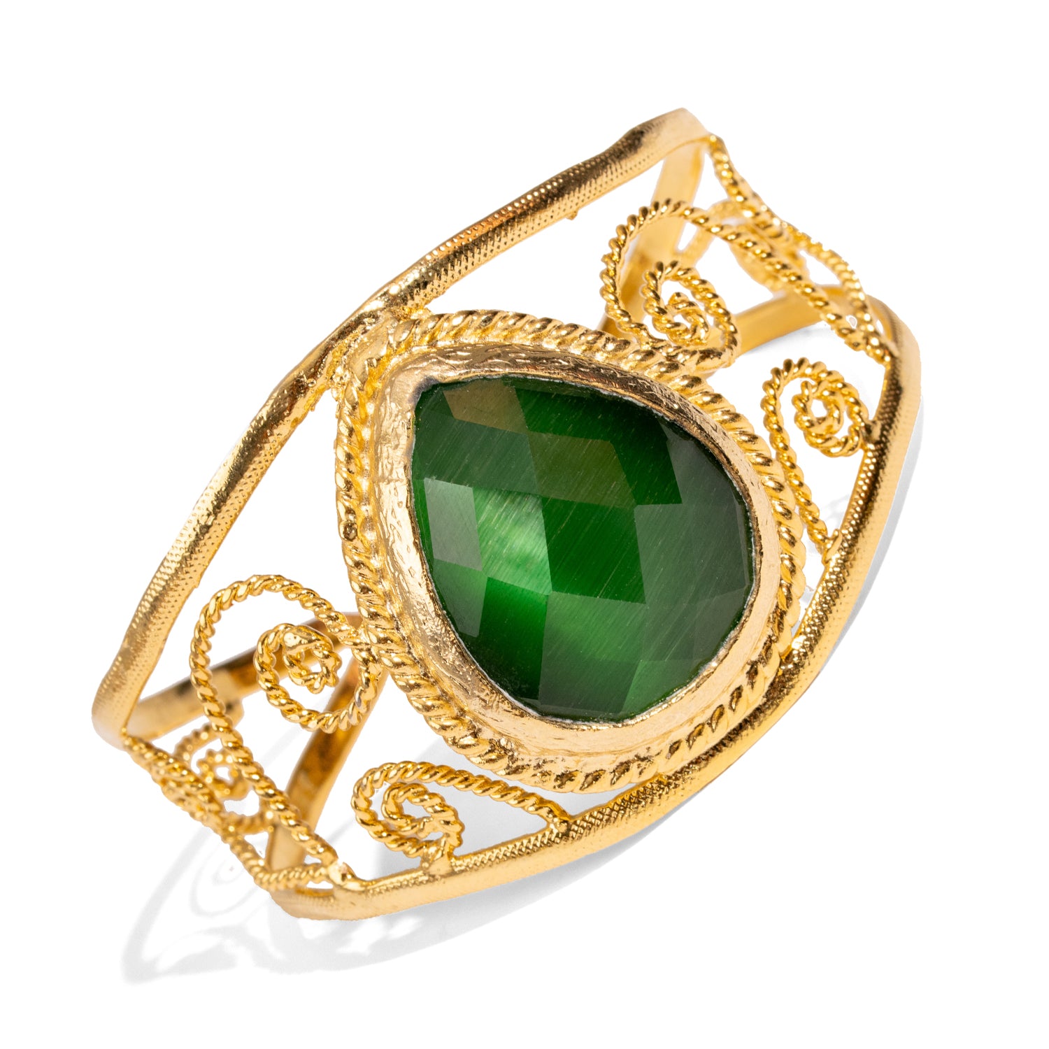 Vintage Green Cat Eye Chunky Cuff Bracelet
