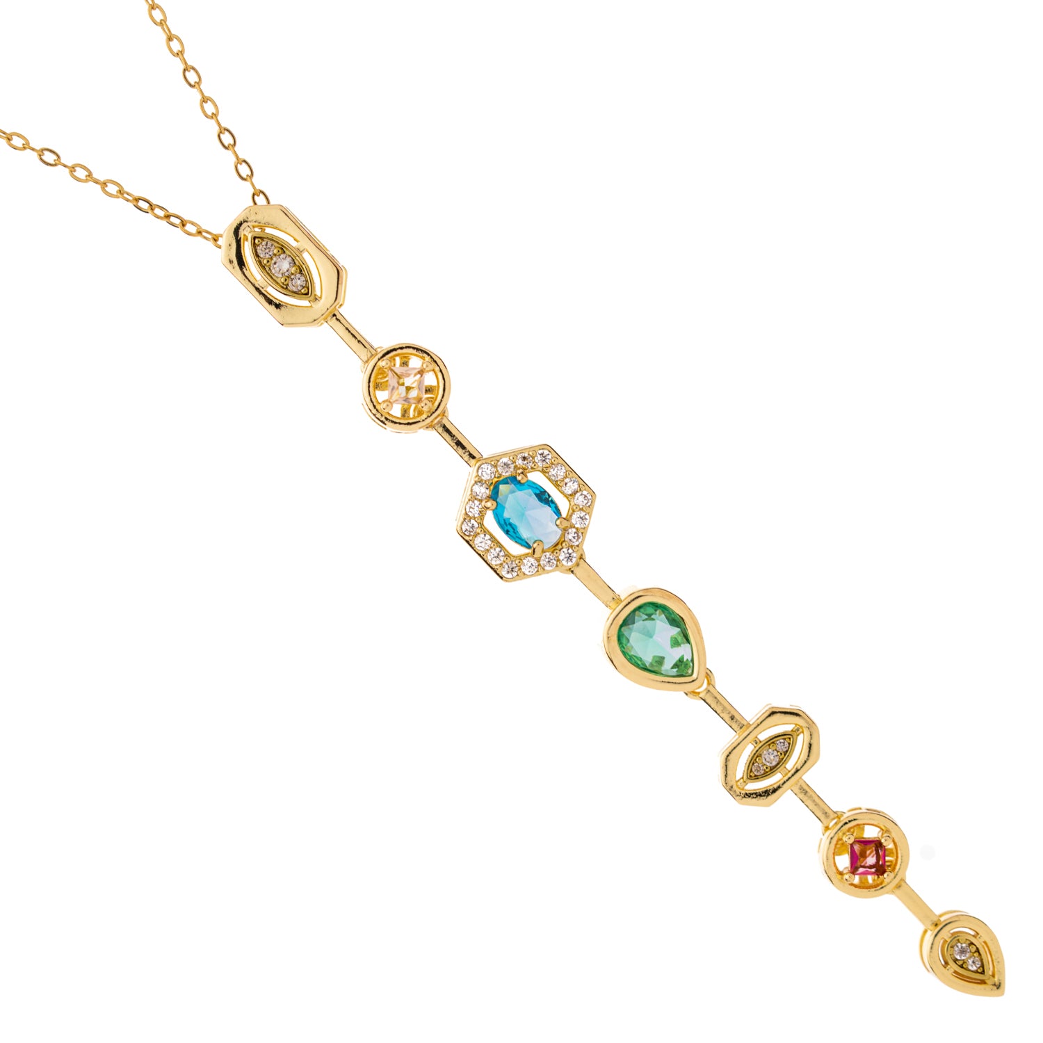Vivid Veil Multi-Gem Y Drop Statement Necklace