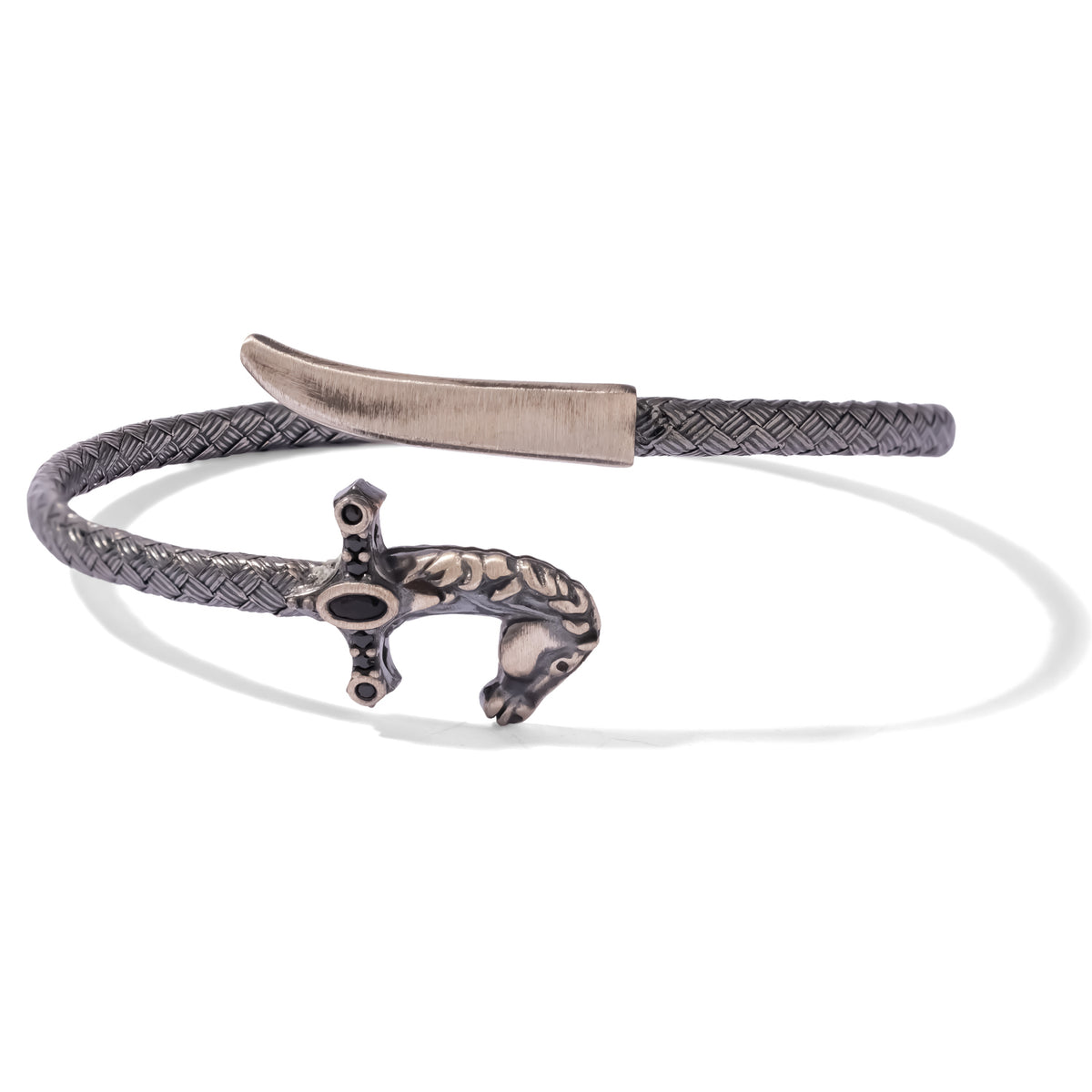 Warrior Horse Saber Oxidized Sterling Silver Men's Wrap Bracelet