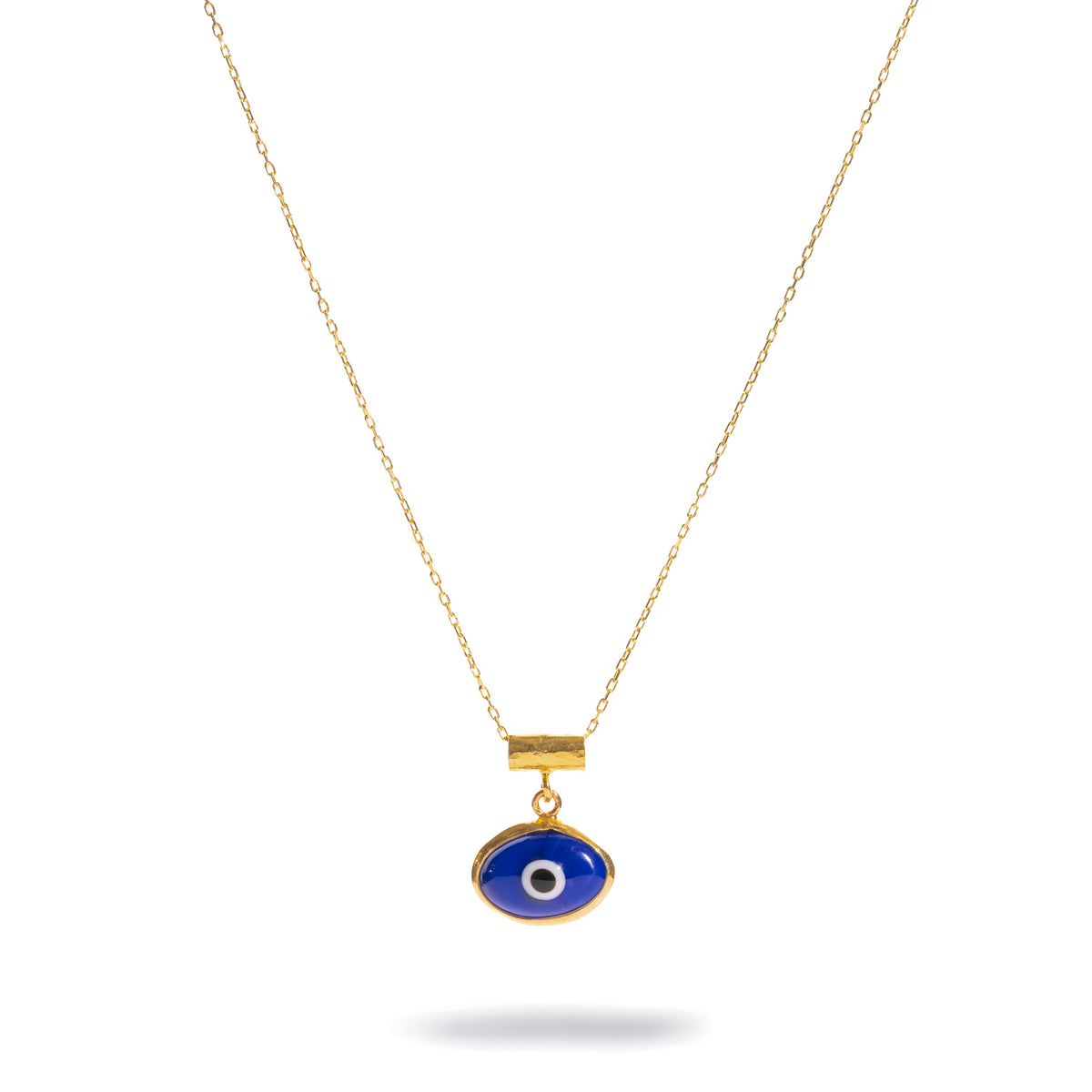 Watch Over Me Blue Evil Eye Gold Necklace on white, showing the full fine gold chain
