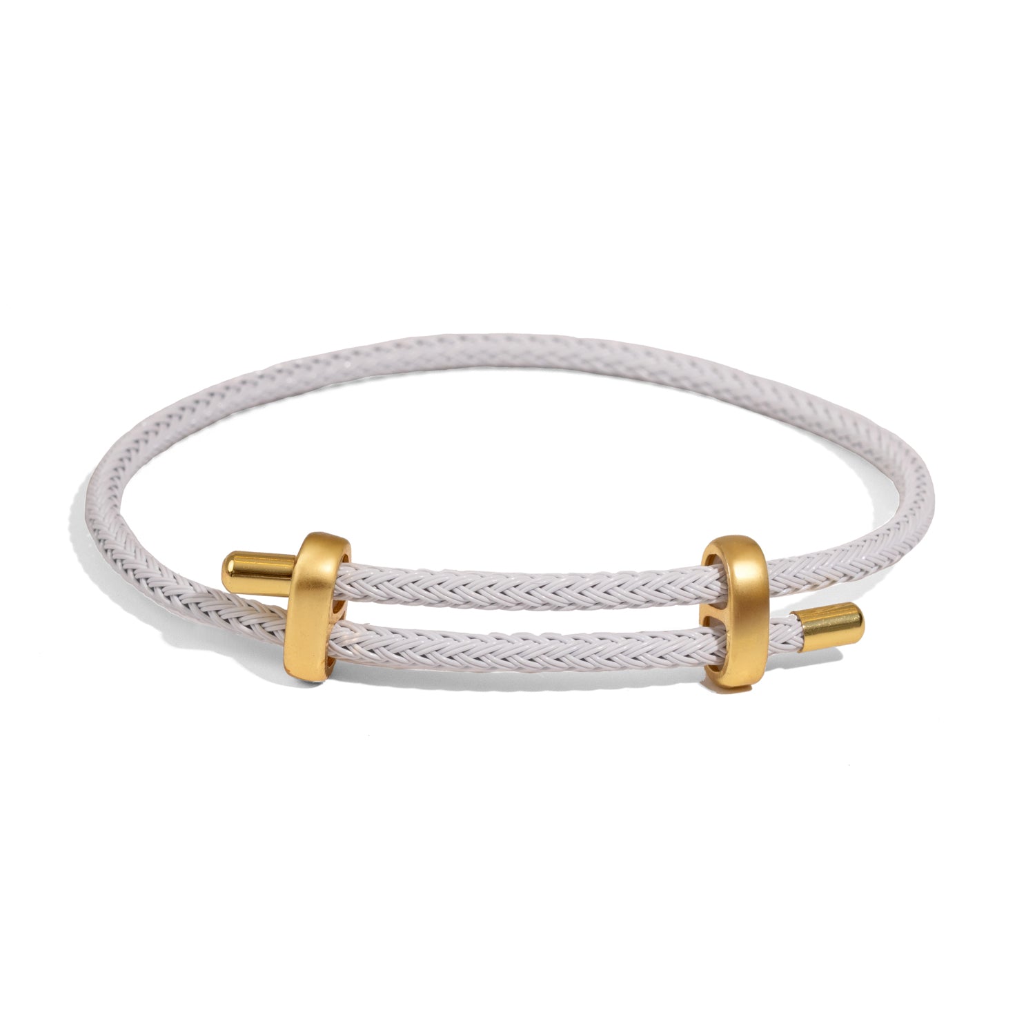 White braided rope bracelet with gold-plated stainless steel accents