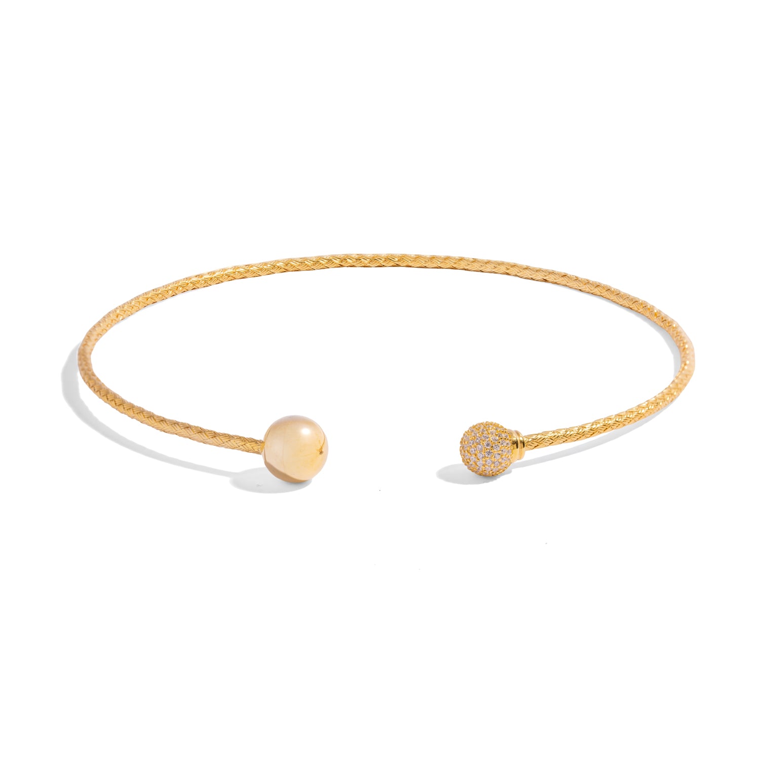 Woven gold vermeil pave sphere choker necklace displayed on white background