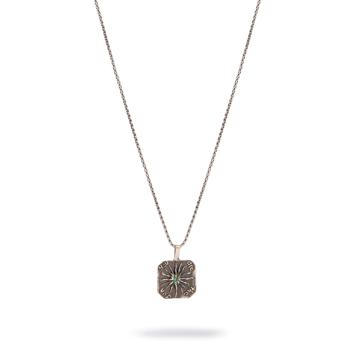 You Are The Sun sterling silver pendant necklace on white, showing the full chain