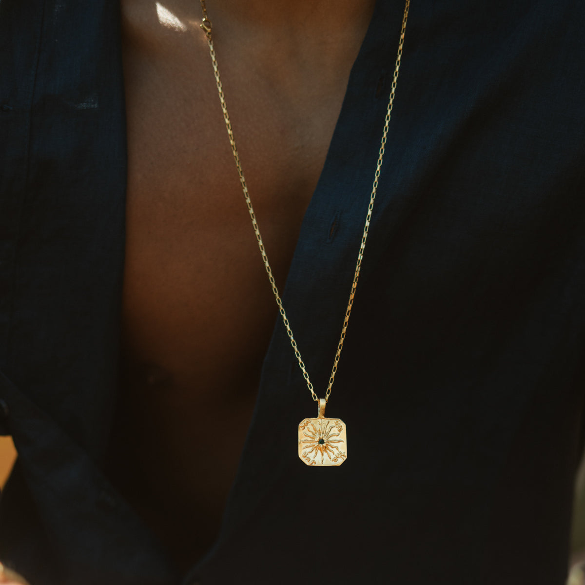 You Are The Sun Engraved Gold Pendant Unisex Necklace