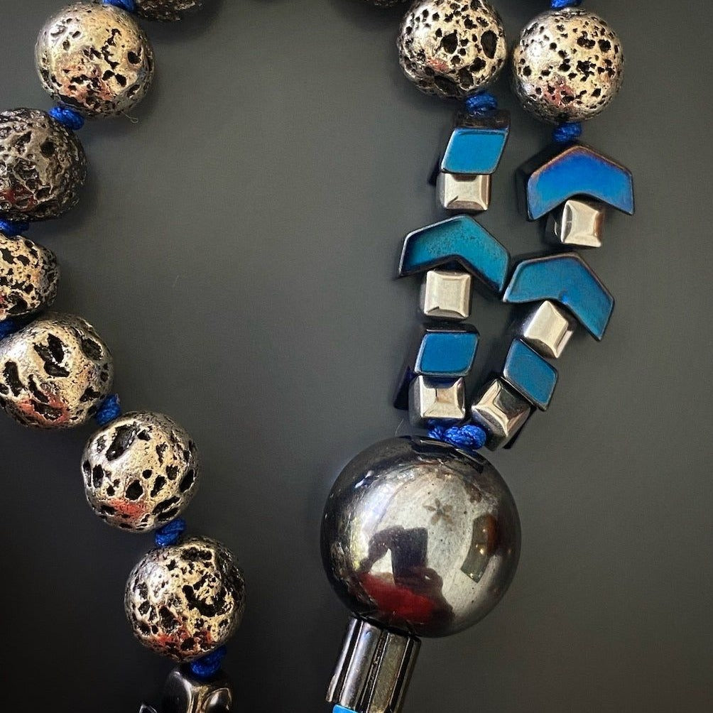 Hopeful Anchor Necklace with Hematite Stones and Lava Rock Beads