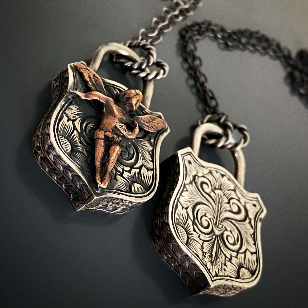 Sterling Silver Angel Lock Necklace - Silver, Ebru Jewelry