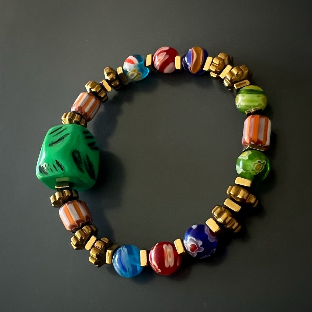 African Colors Women Bracelet with Nepal Beads; unique combination of vibrant African and Nepal beads