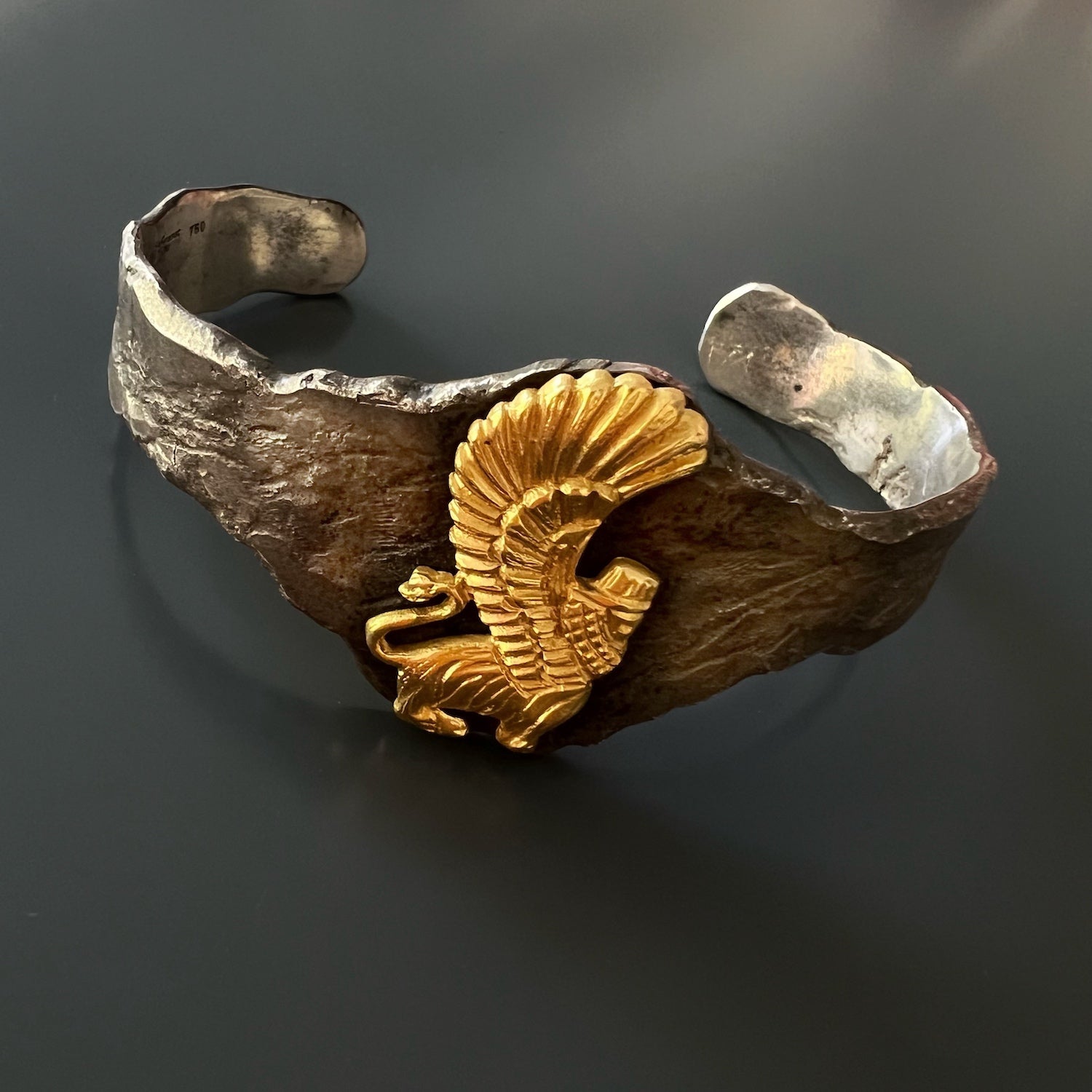 Lion Strength and Courage: Assyrian Gold Lion Cuff Bracelet in Sterling Silver and 18k Gold