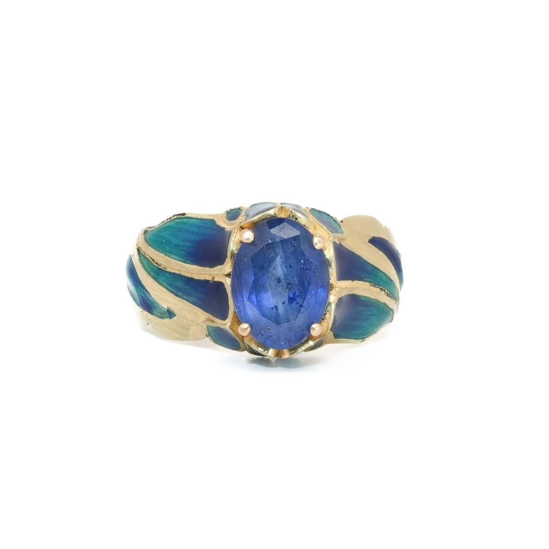 Sapphire Flame Ring - Handcrafted with 18k Yellow Gold and 2.23 cts Natural Sapphire.