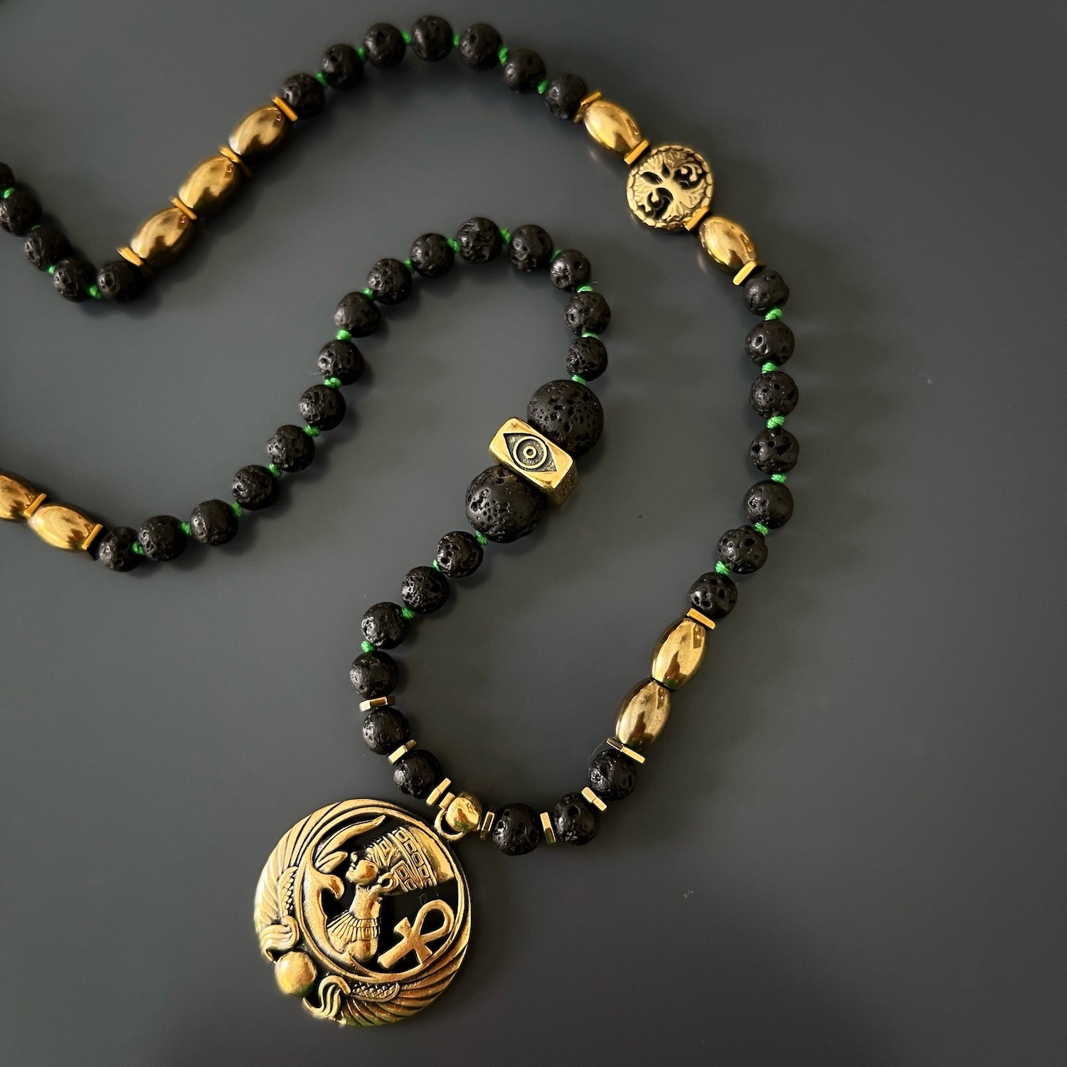 Stylish and Talismanic Black Lava Rock Stone Necklace with Nepal Mantra Beads