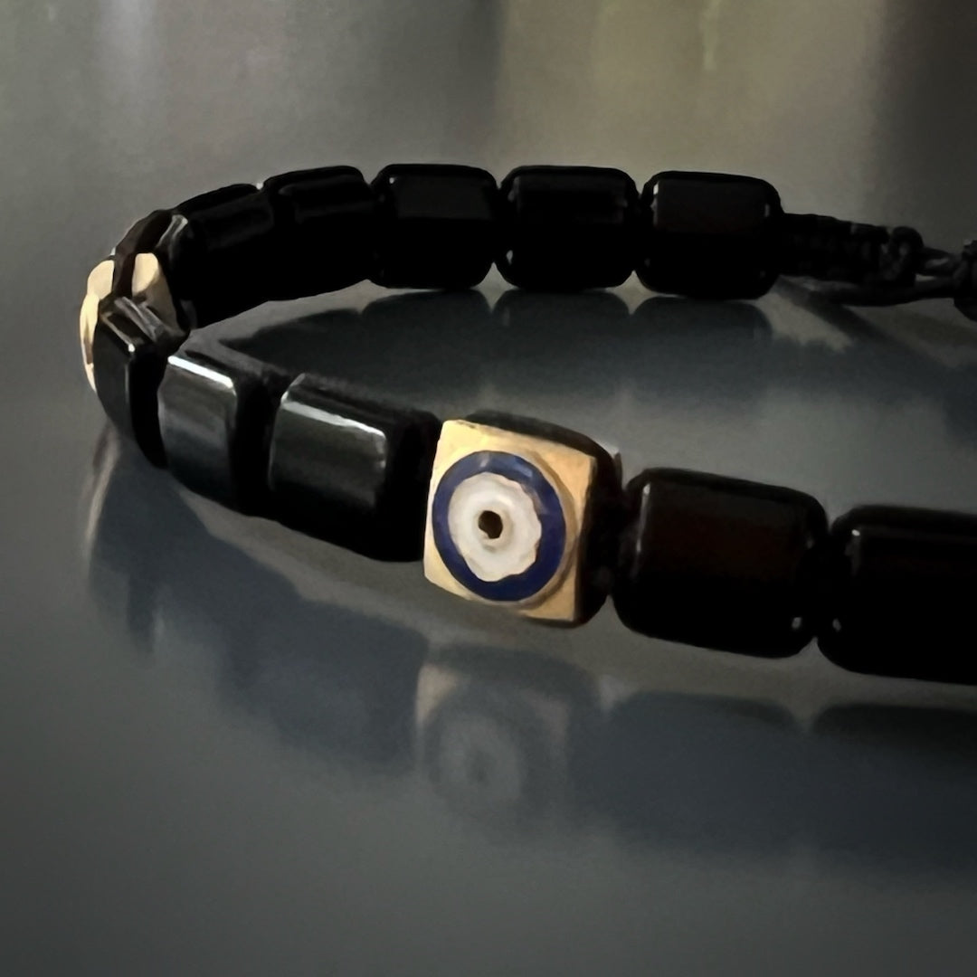 Handmade in the USA - Woven Black Energy Evil Eye Bracelet, crafted with love and care.