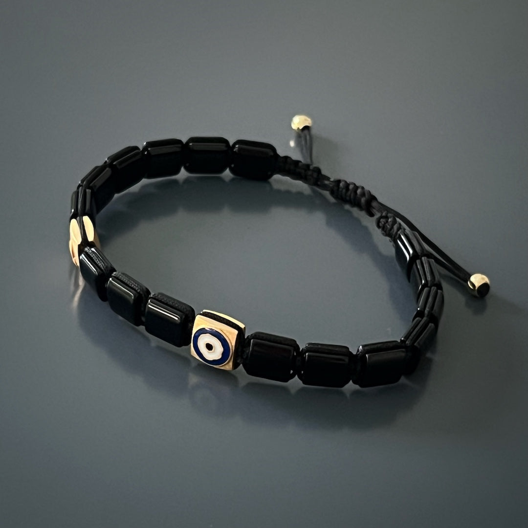 Custom Sizing Available - Contact us to personalize your Woven Black Energy Evil Eye Bracelet.